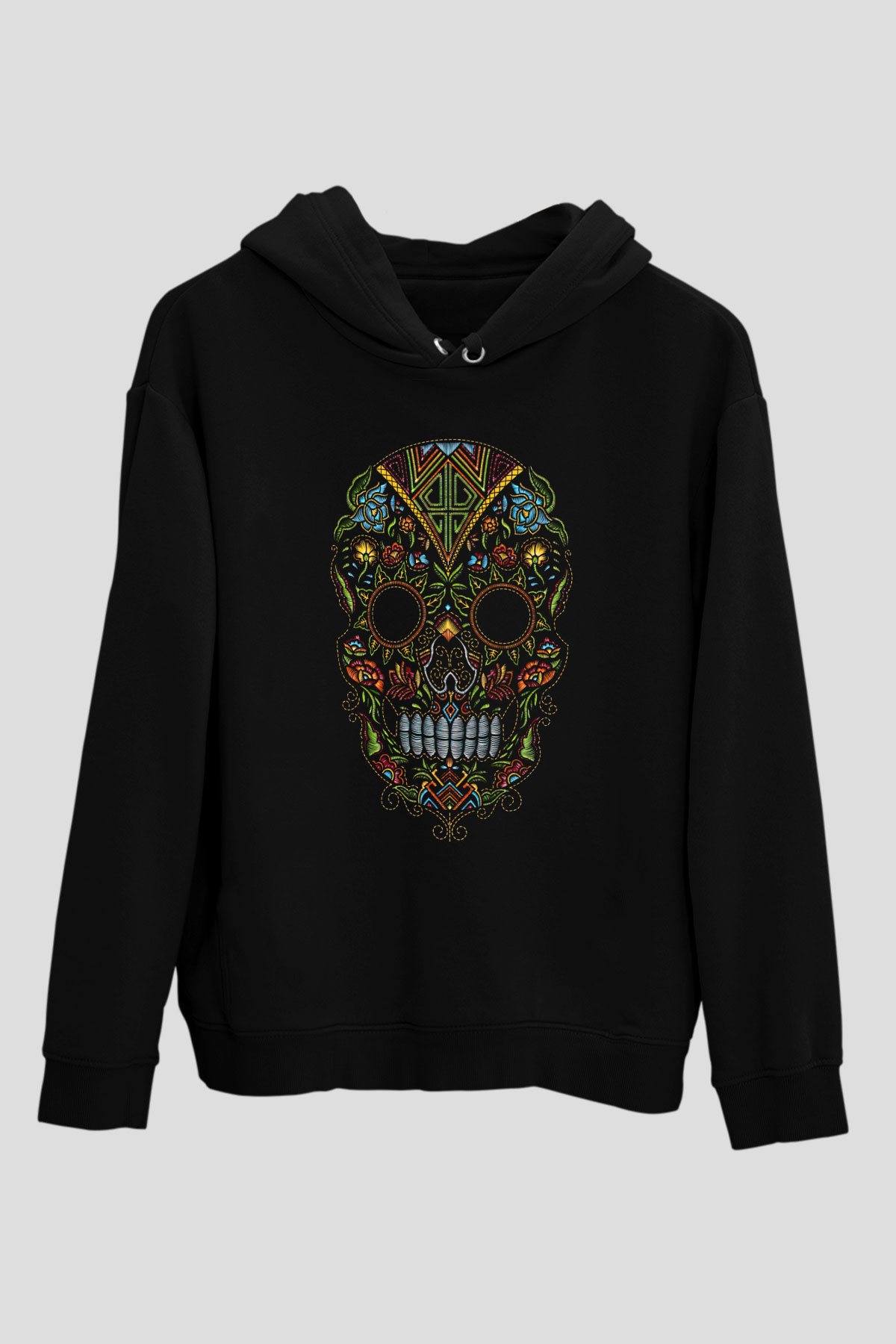 Renkli Kurukafa Siyah  Unisex Hoodie