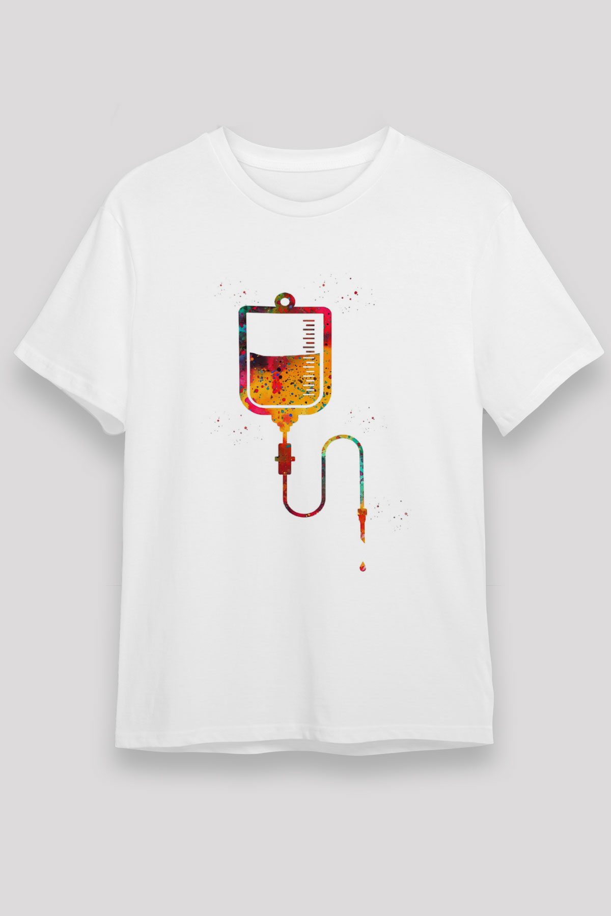 Renkli Serum Baskılı Unisex Beyaz Tişört - Tshirt