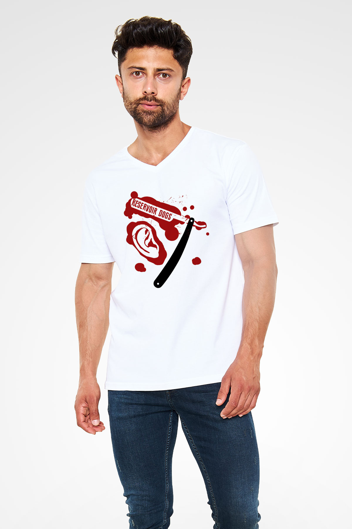 Reservoir Dogs Beyaz Unisex V Yaka Tişört T-Shirt