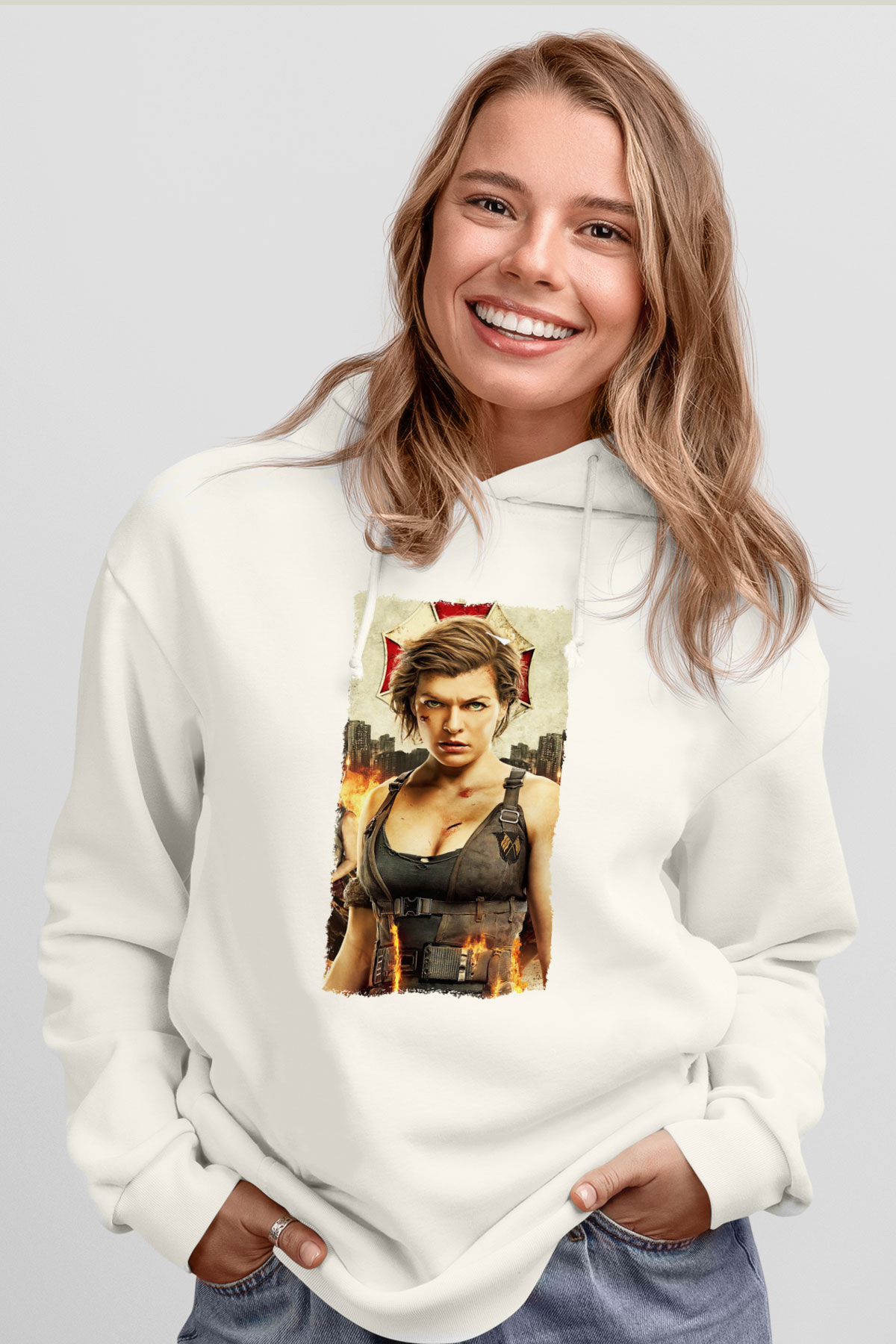 Resident Evil Beyaz Unisex Hoodie