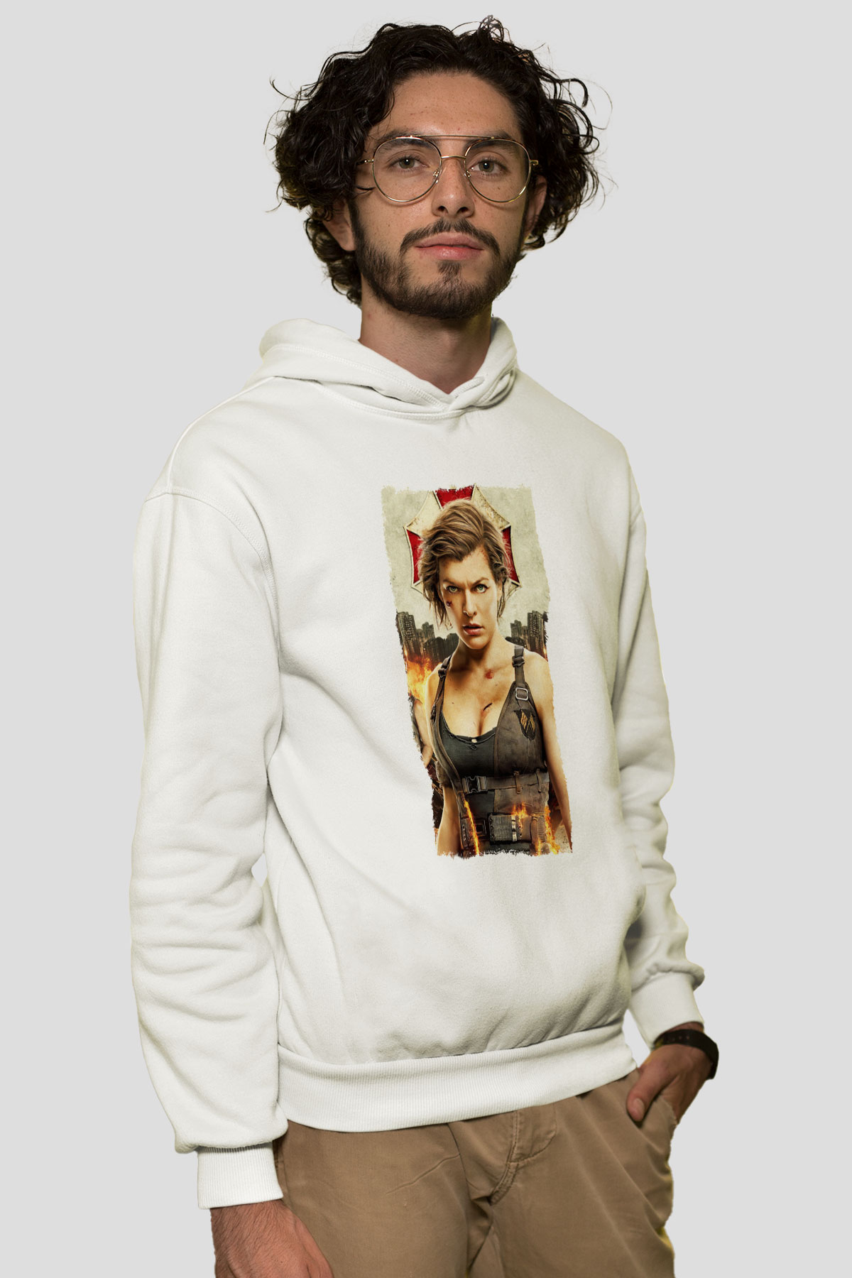 Resident Evil Beyaz Unisex Hoodie