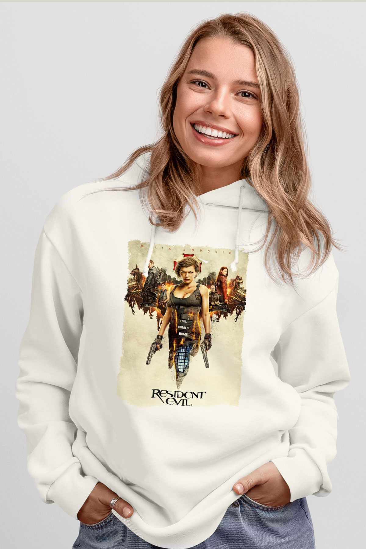 Resident Evil Beyaz Unisex Hoodie