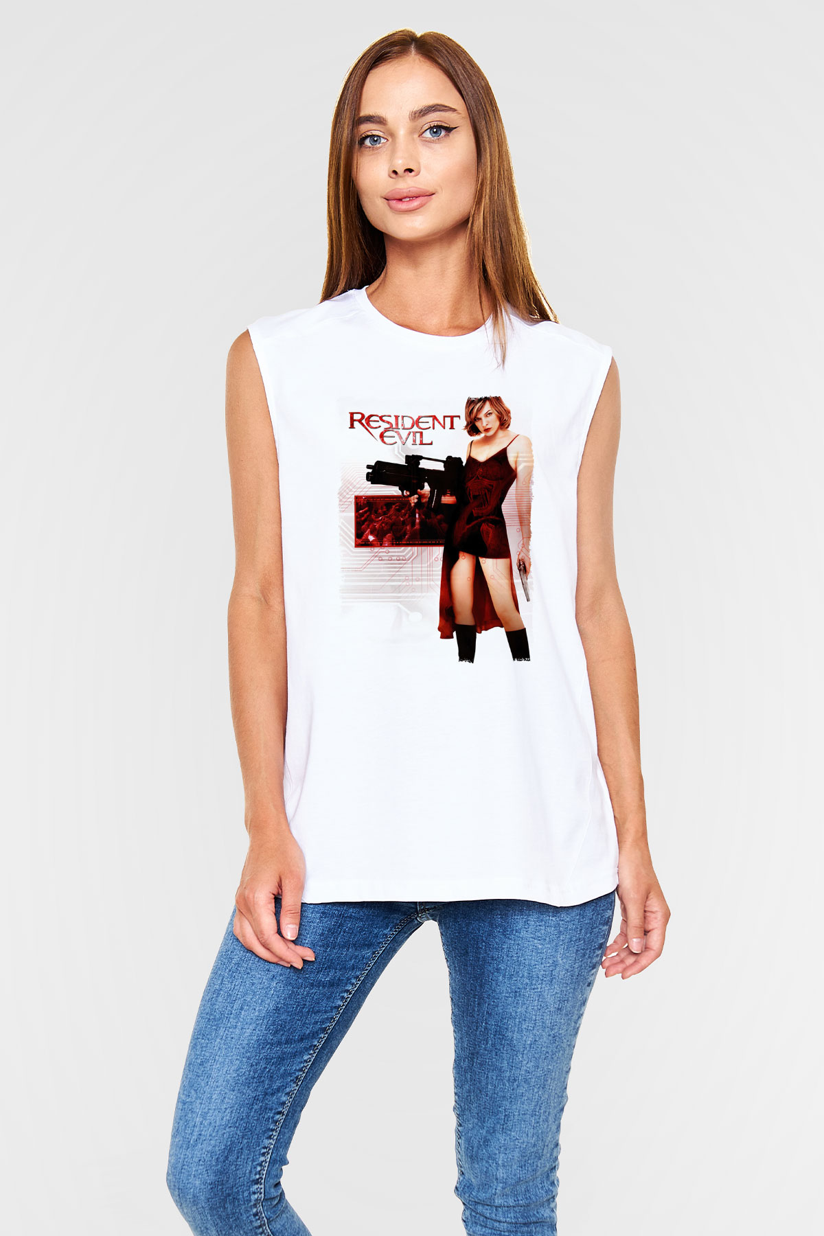 Resident Evil Beyaz Unisex Kolsuz Tişört