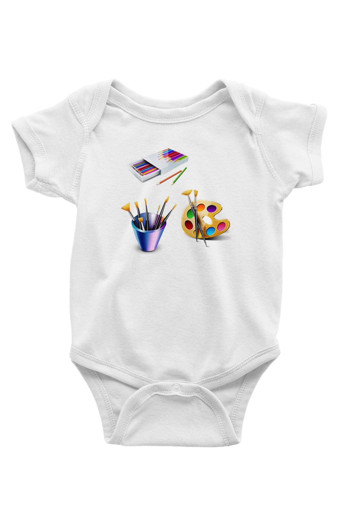 Ressam Baskılı Beyaz Unisex Bebek Body - Zıbın