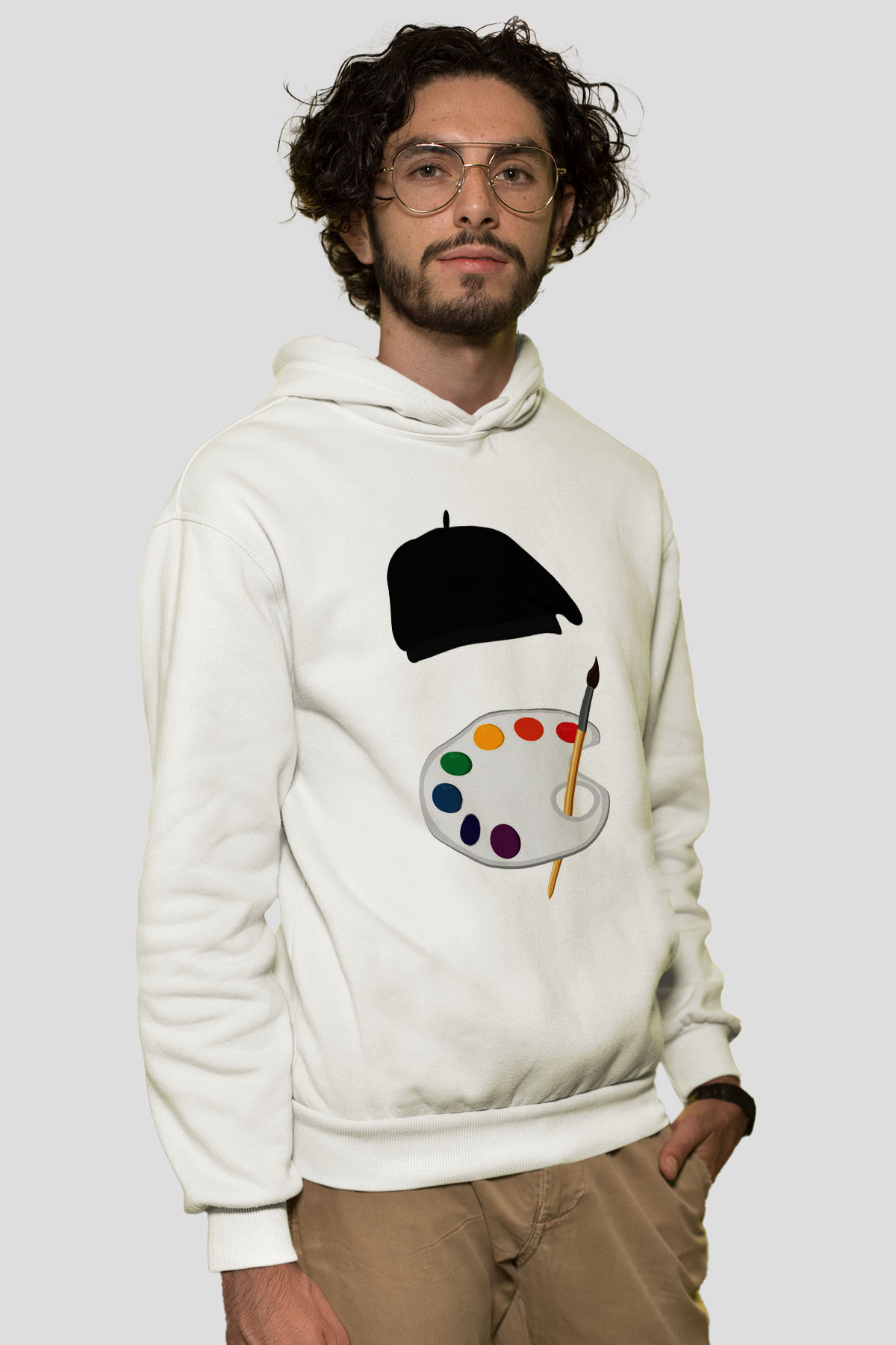 Ressam Beyaz Unisex Hoodie