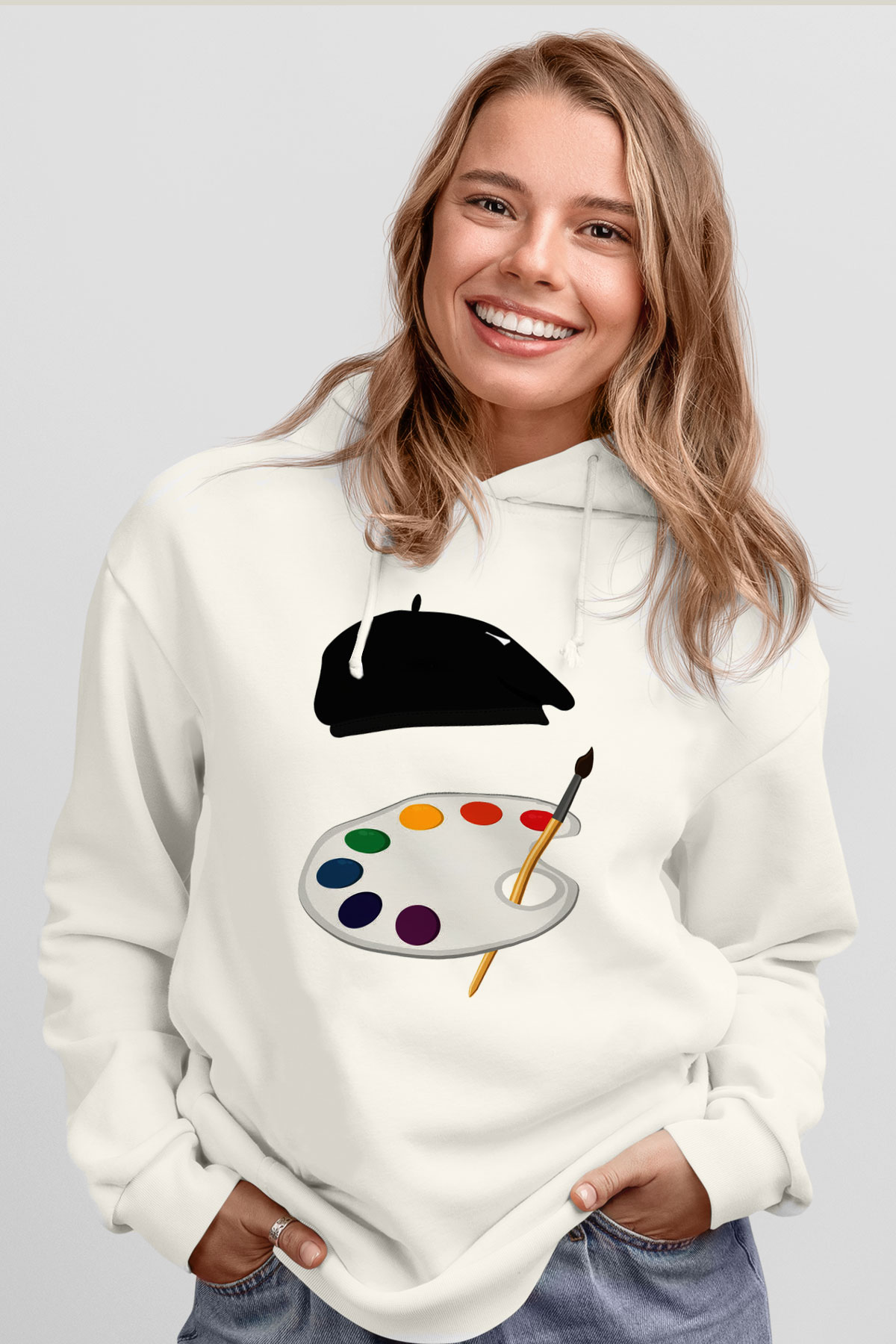 Ressam Beyaz Unisex Hoodie
