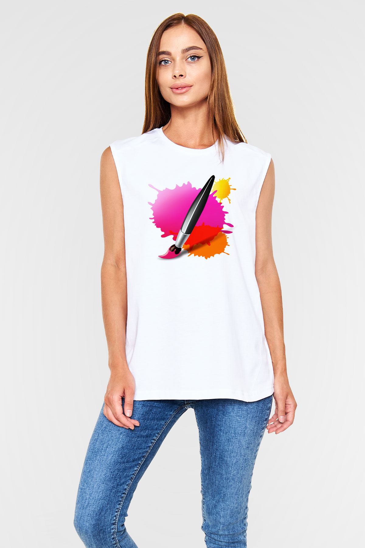 Ressam Beyaz Unisex Kolsuz Tişört
