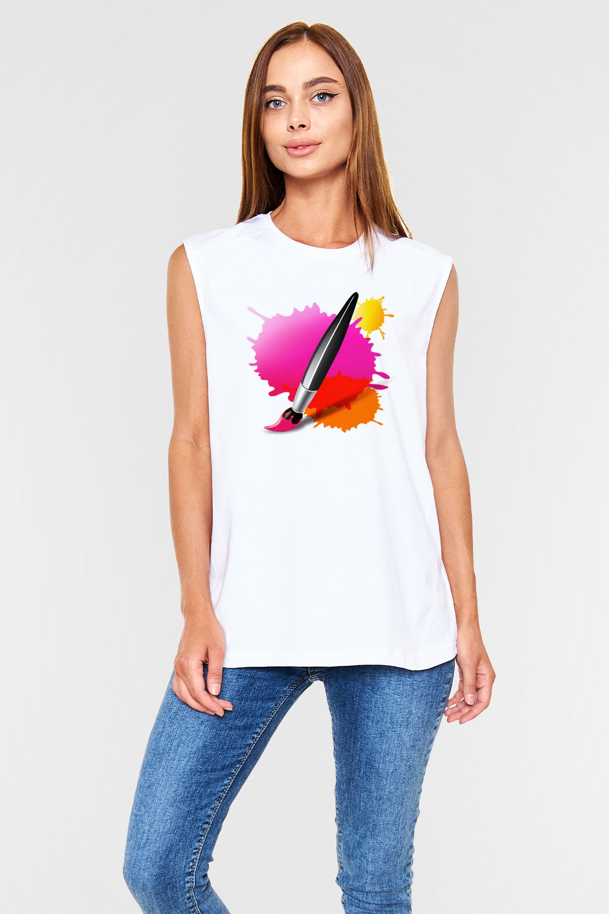 Ressam Beyaz Unisex Kolsuz Tişört