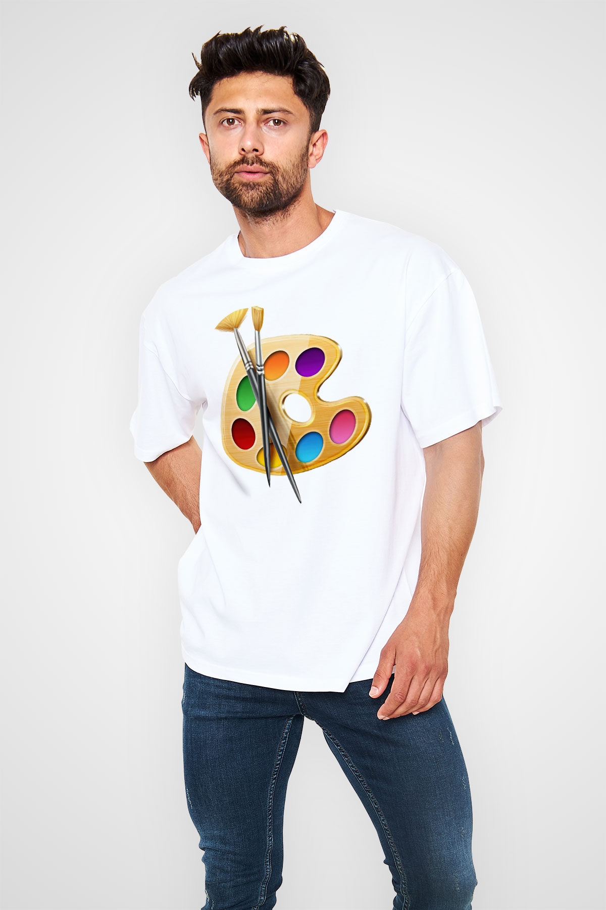 Ressam Beyaz Unisex Oversize Tişört T-Shirt