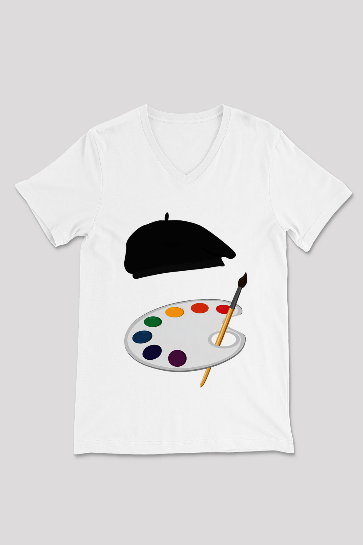 Ressam Beyaz Unisex V Yaka Tişört T-Shirt