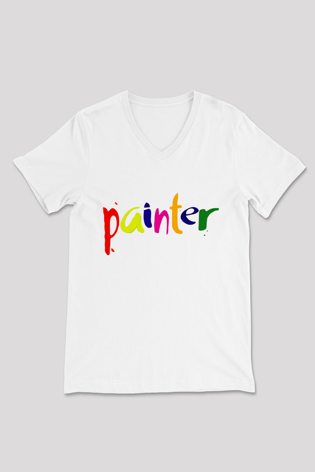 Ressam Beyaz Unisex V Yaka Tişört T-Shirt