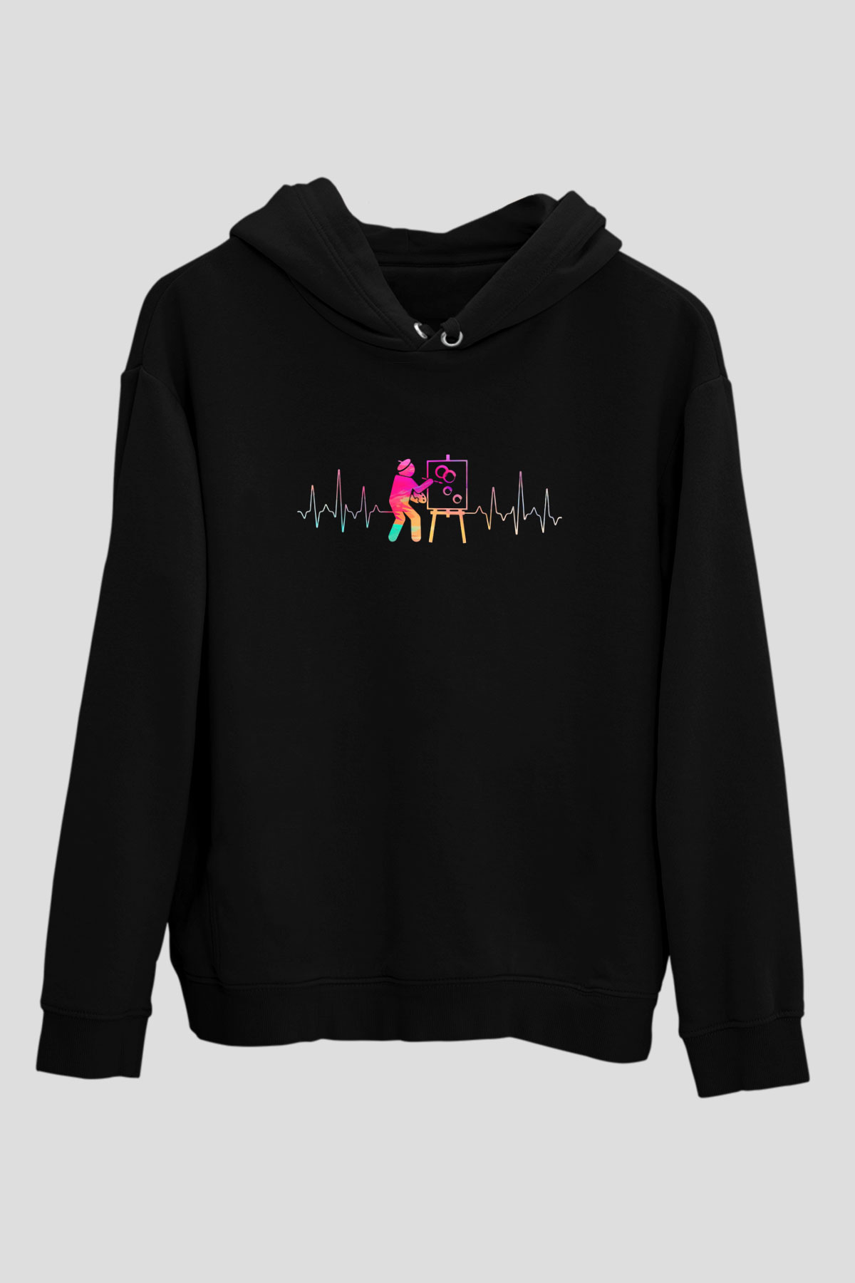 Ressam Siyah Unisex Kapüşonlu Sweatshirt