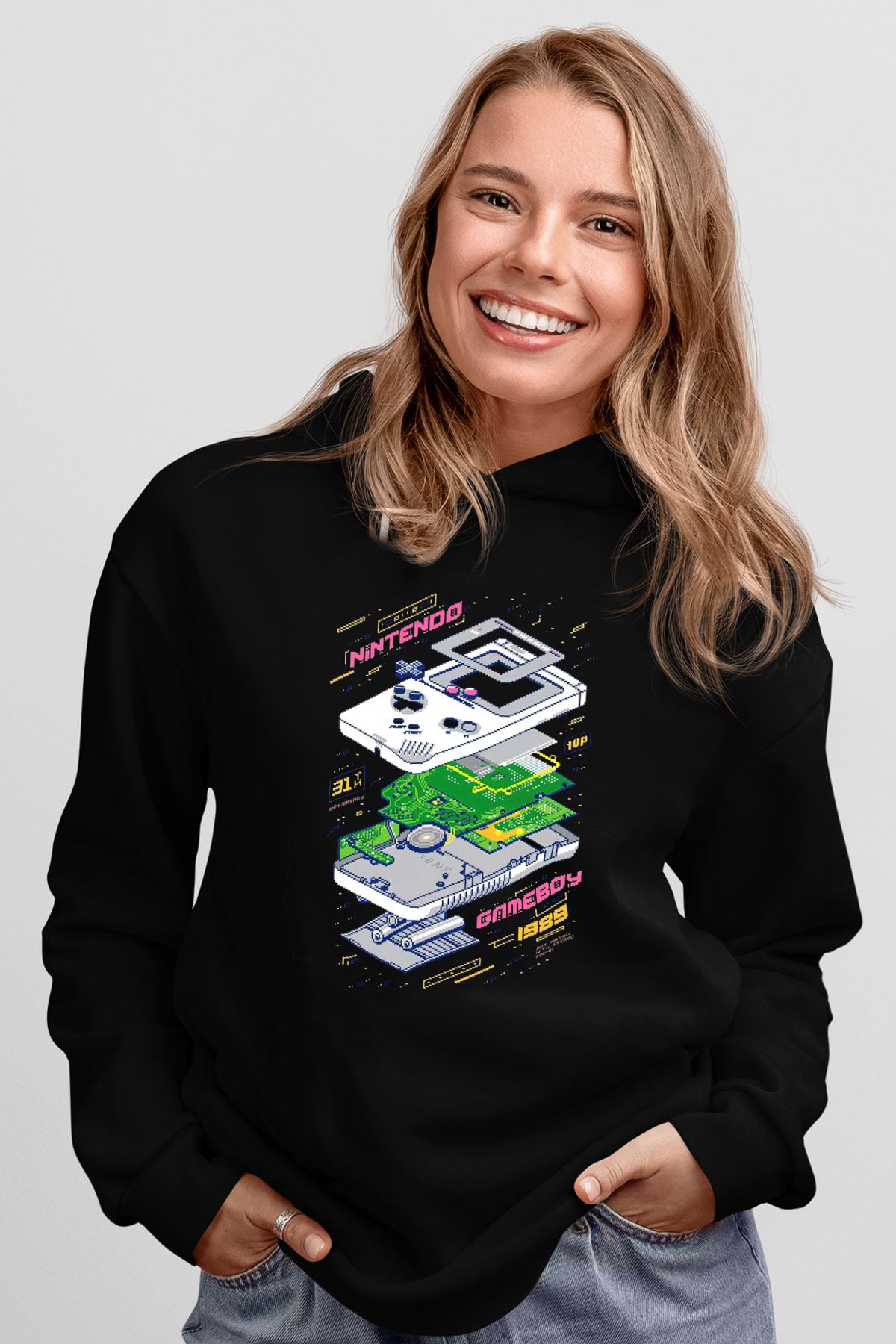 Retro GameboySiyah  Unisex Hoodie
