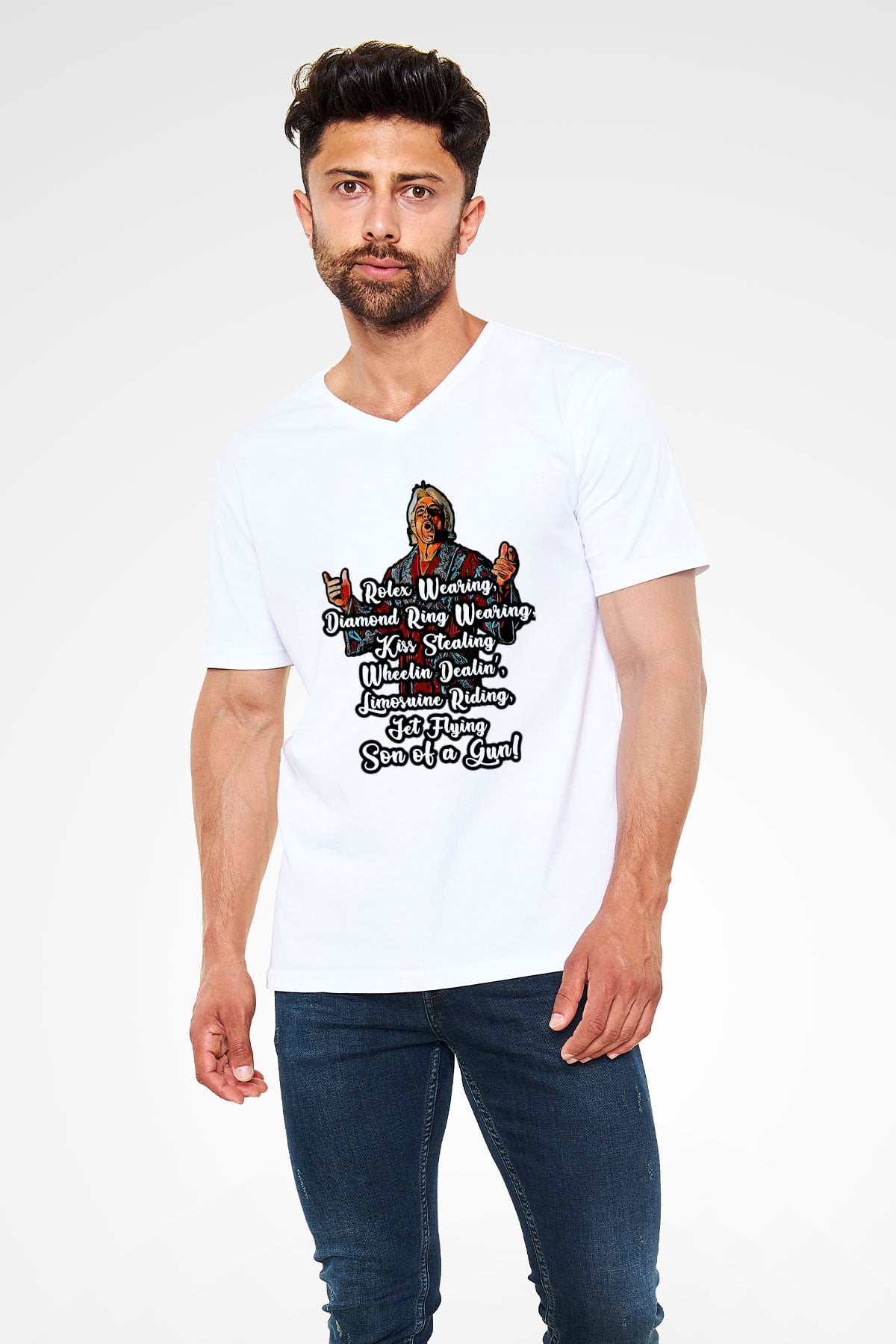 Ric Flair Beyaz Unisex  V Yaka Tişört