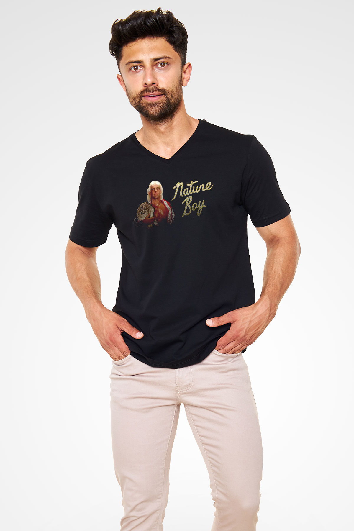 Ric Flair Siyah Unisex  V Yaka Tişört