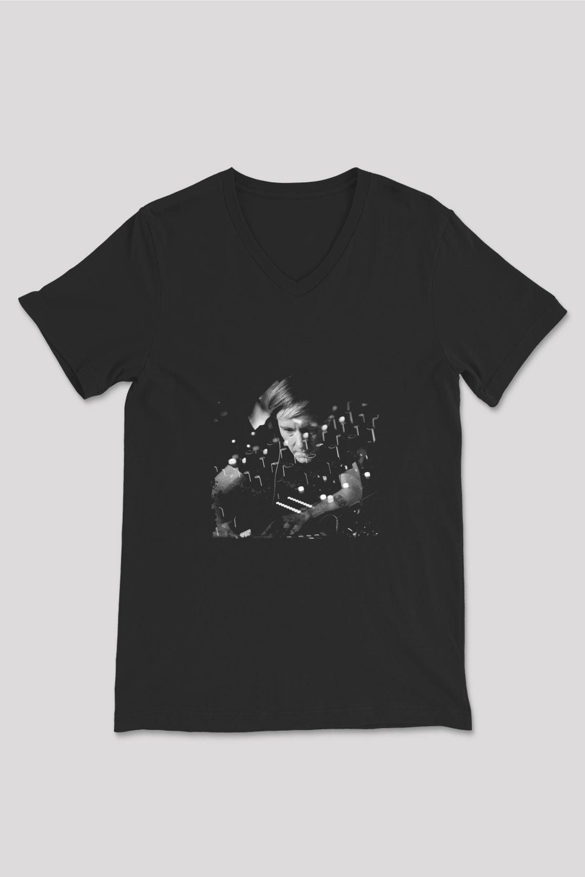 Richie Hawtin Baskılı Unisex Siyah V Yaka Tişört