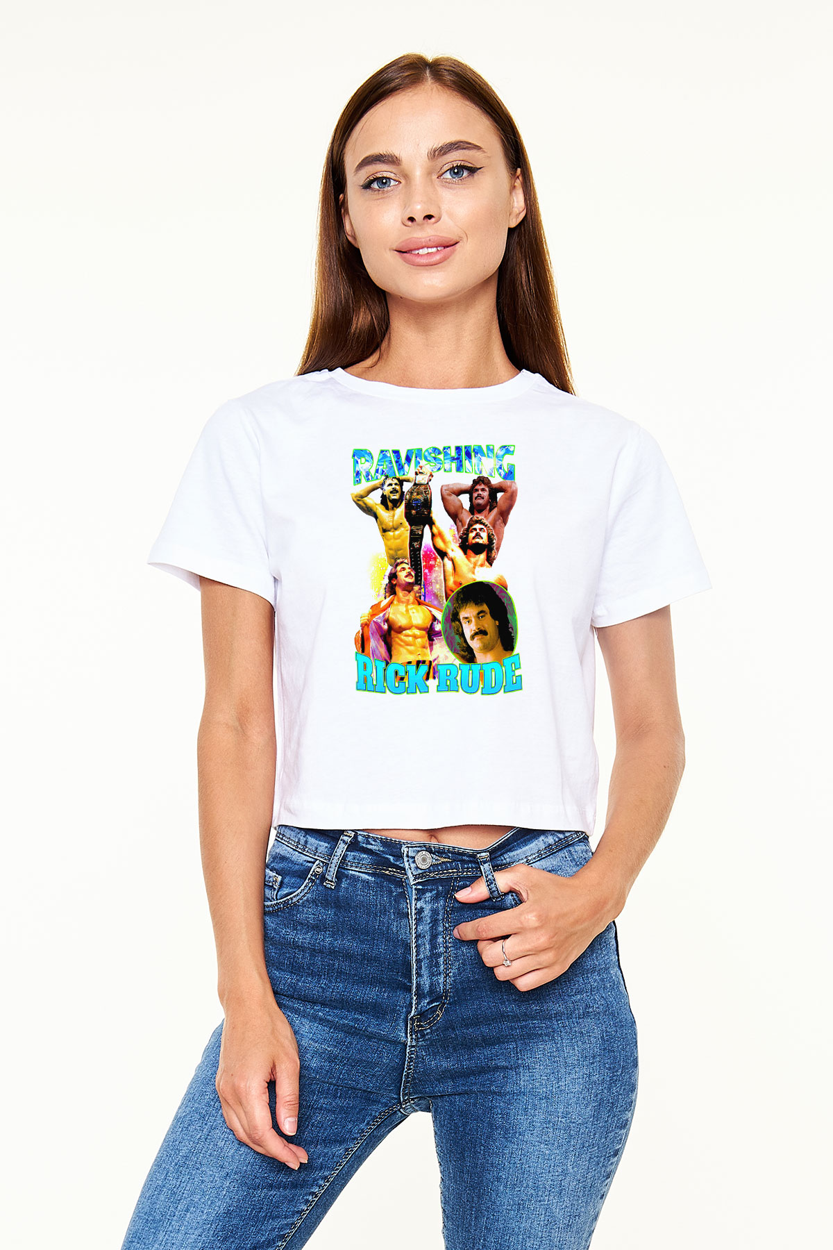 Rick Rude Beyaz   Crop Top Tişört