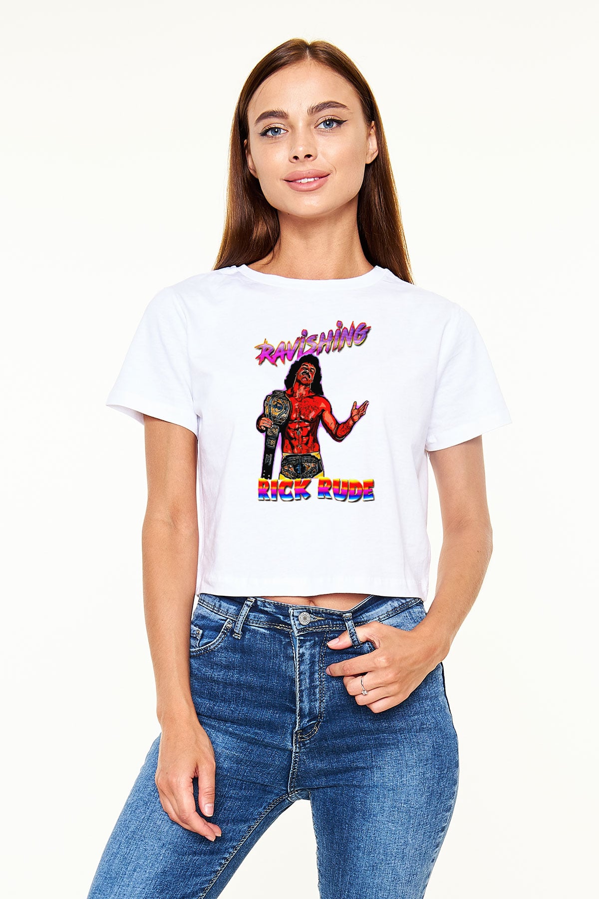 Rick Rude Beyaz   Crop Top Tişört