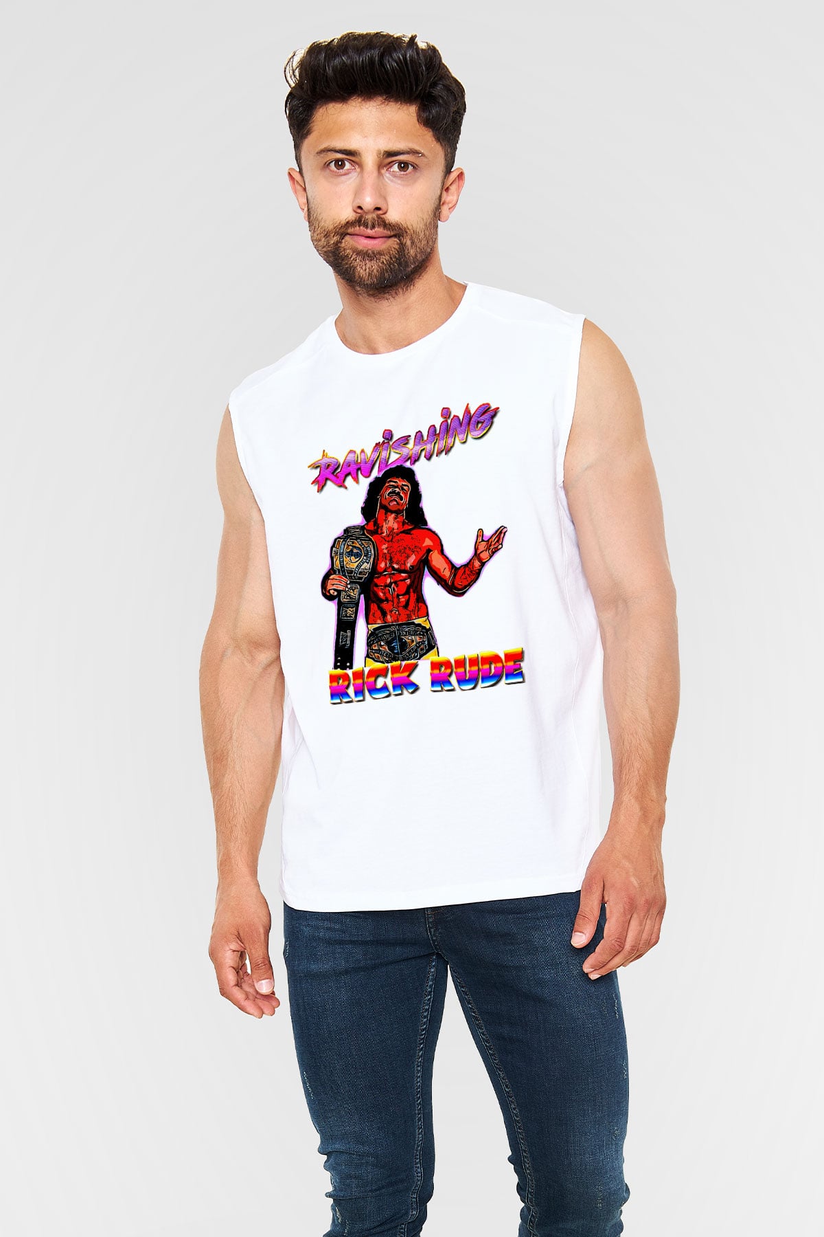 Rick Rude Beyaz Unisex  Kolsuz Tişört