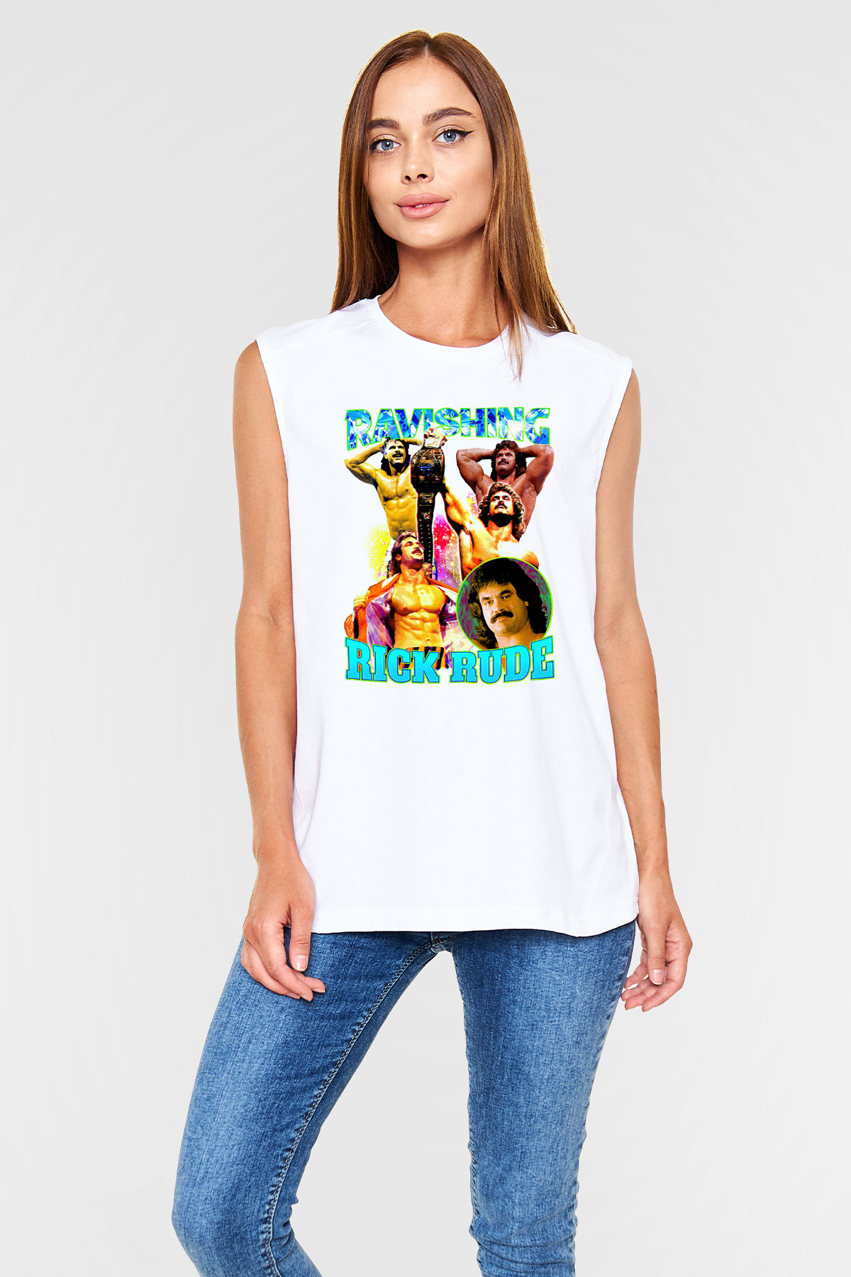 Rick Rude Beyaz Unisex  Kolsuz Tişört