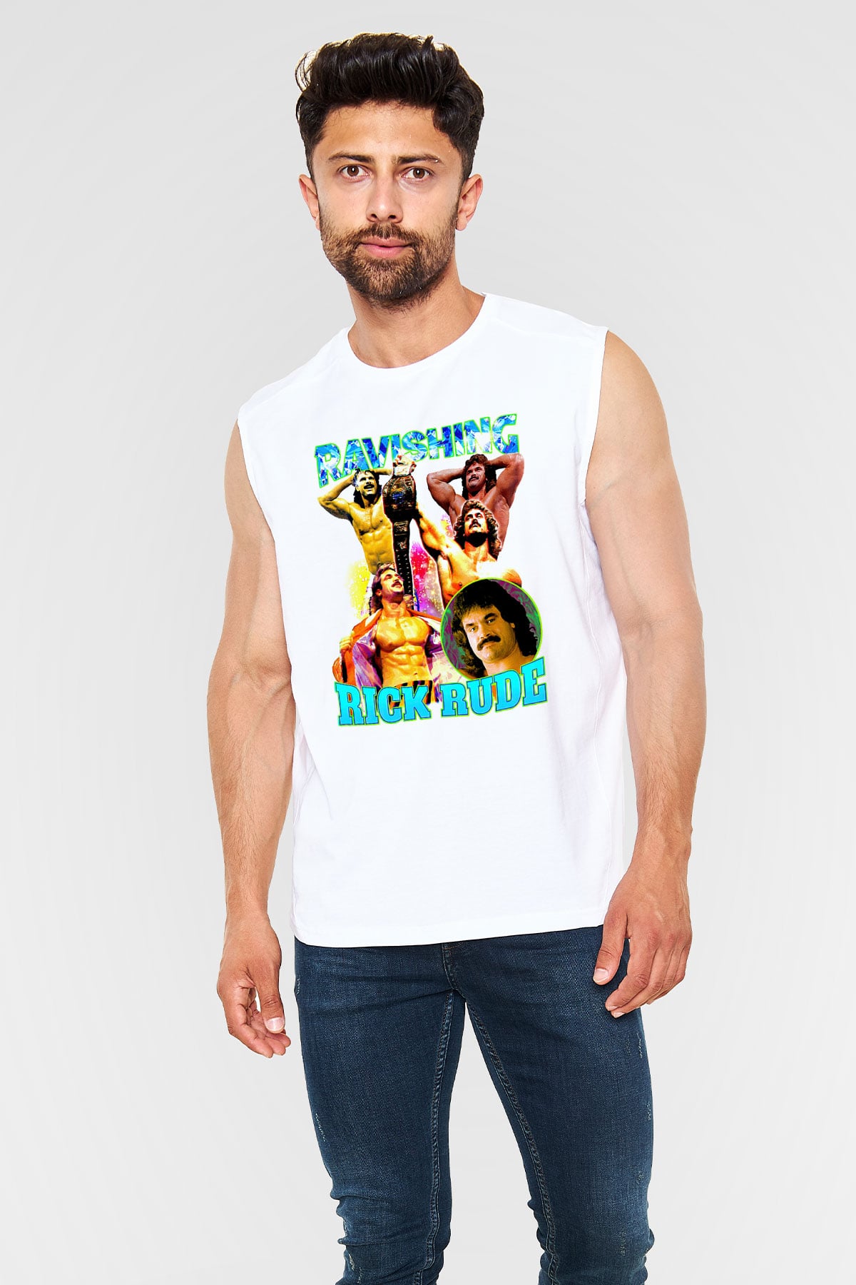 Rick Rude Beyaz Unisex  Kolsuz Tişört