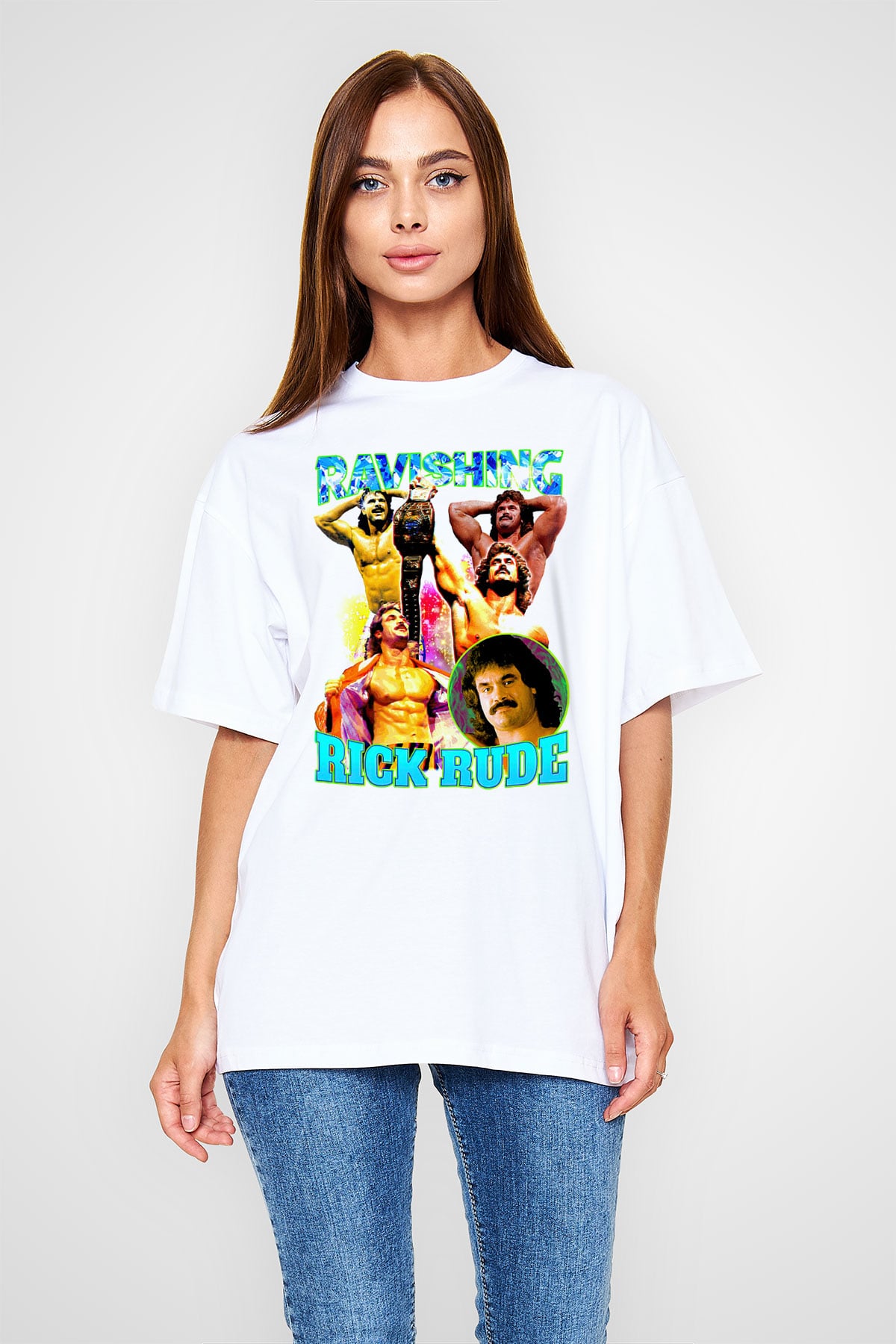 Rick Rude Beyaz Oversize Tişört