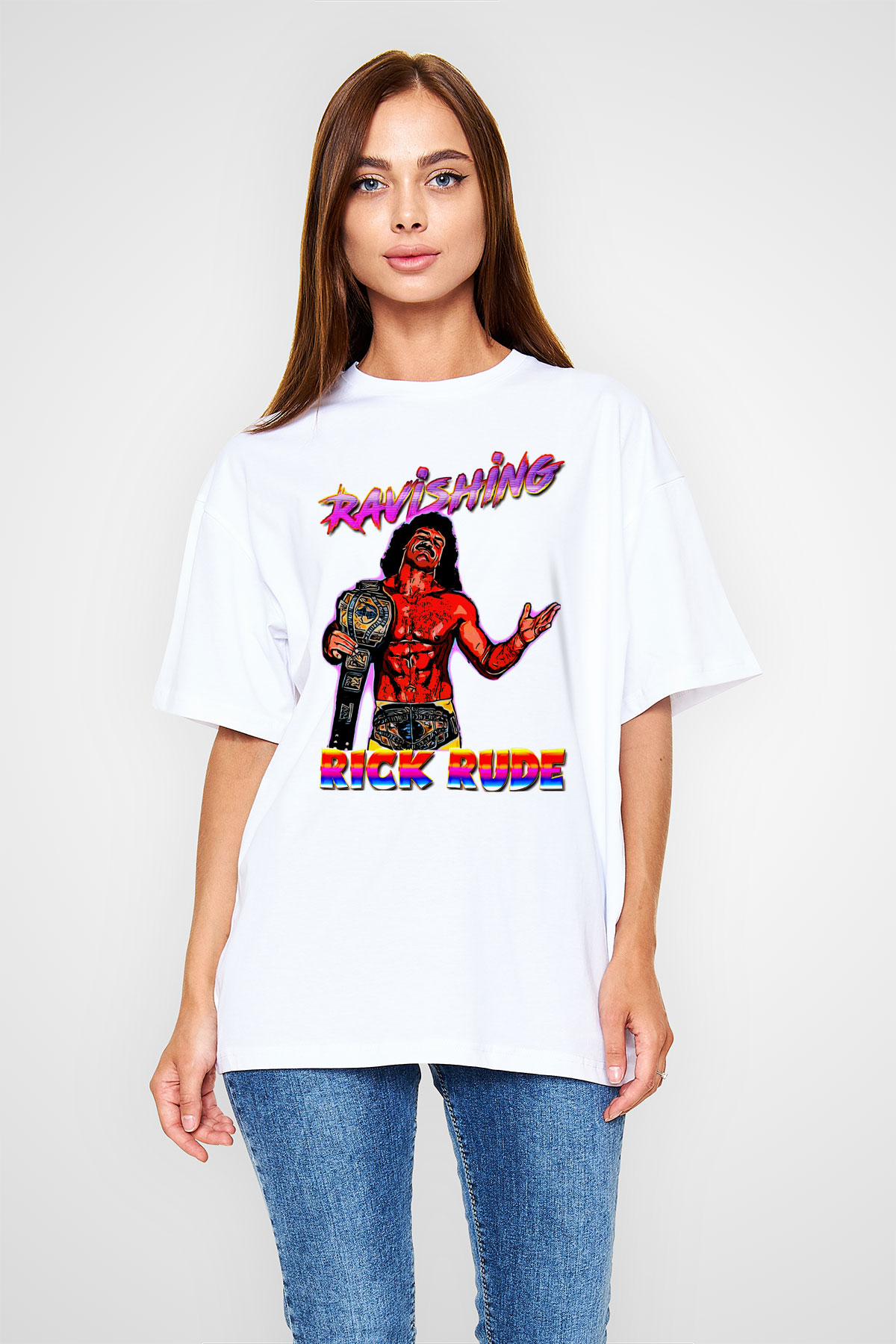Rick Rude Beyaz Oversize Tişört