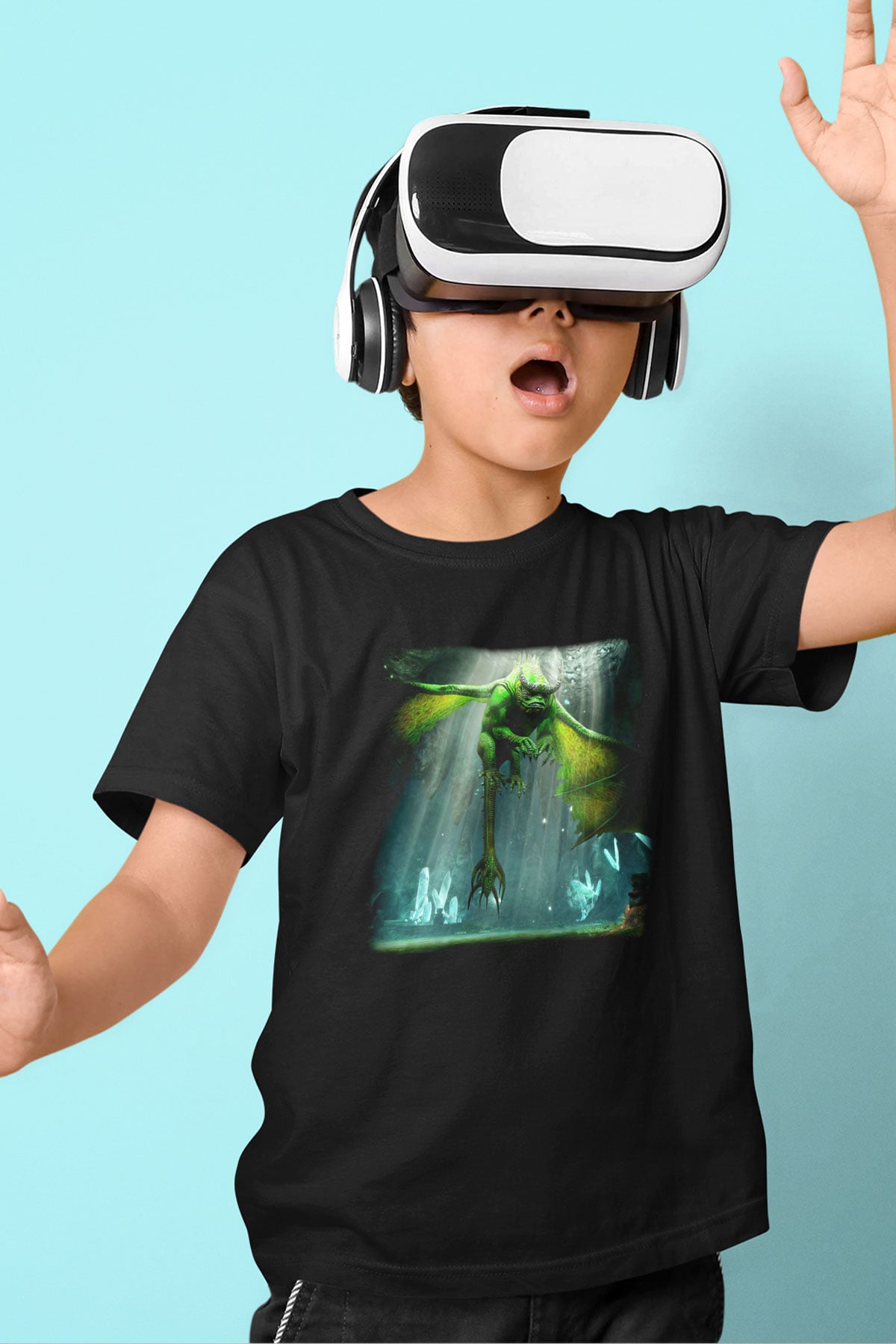Rift Baskılı Siyah Unisex Çocuk Tişört