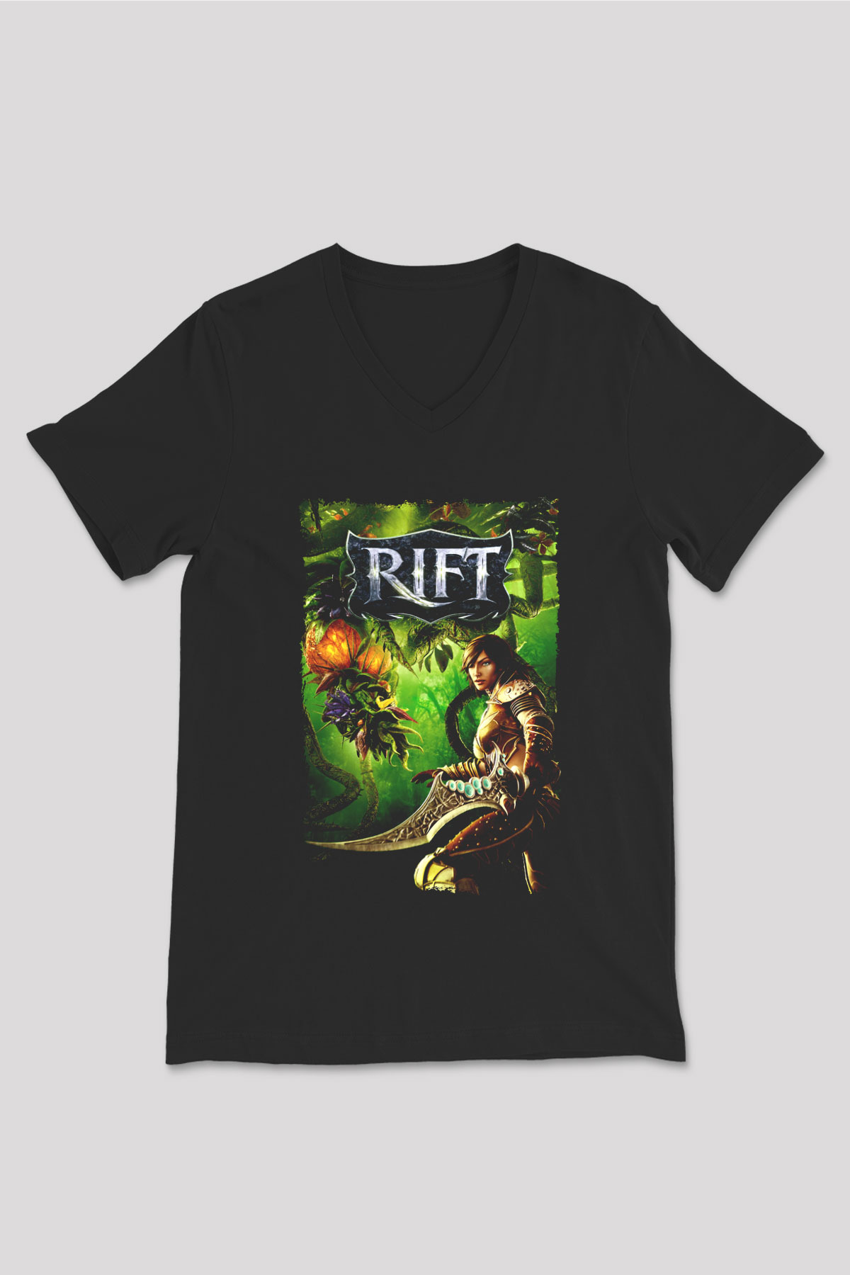 Rift Siyah Unisex V Yaka Tişört