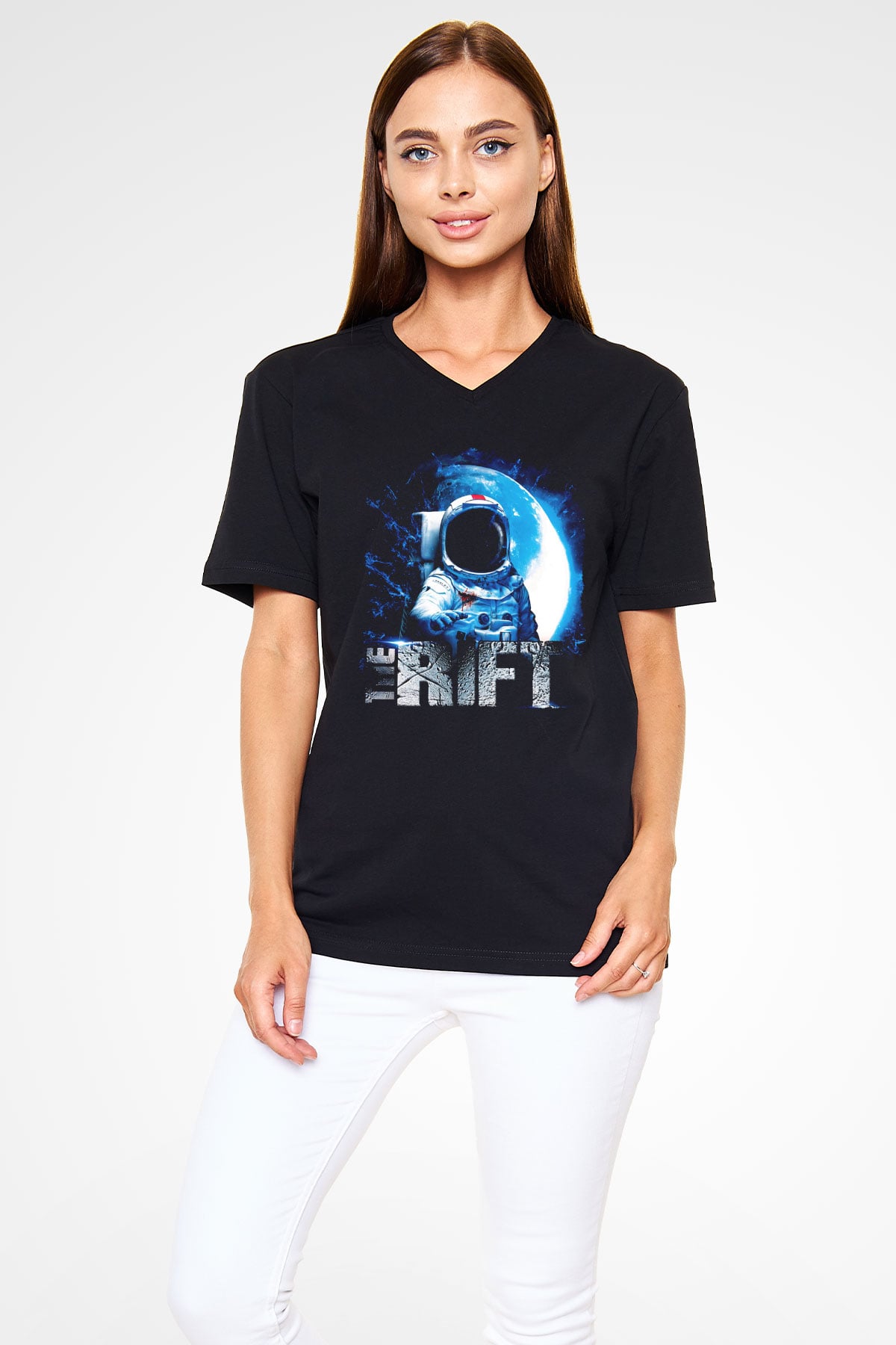 Rift Siyah Unisex V Yaka Tişört