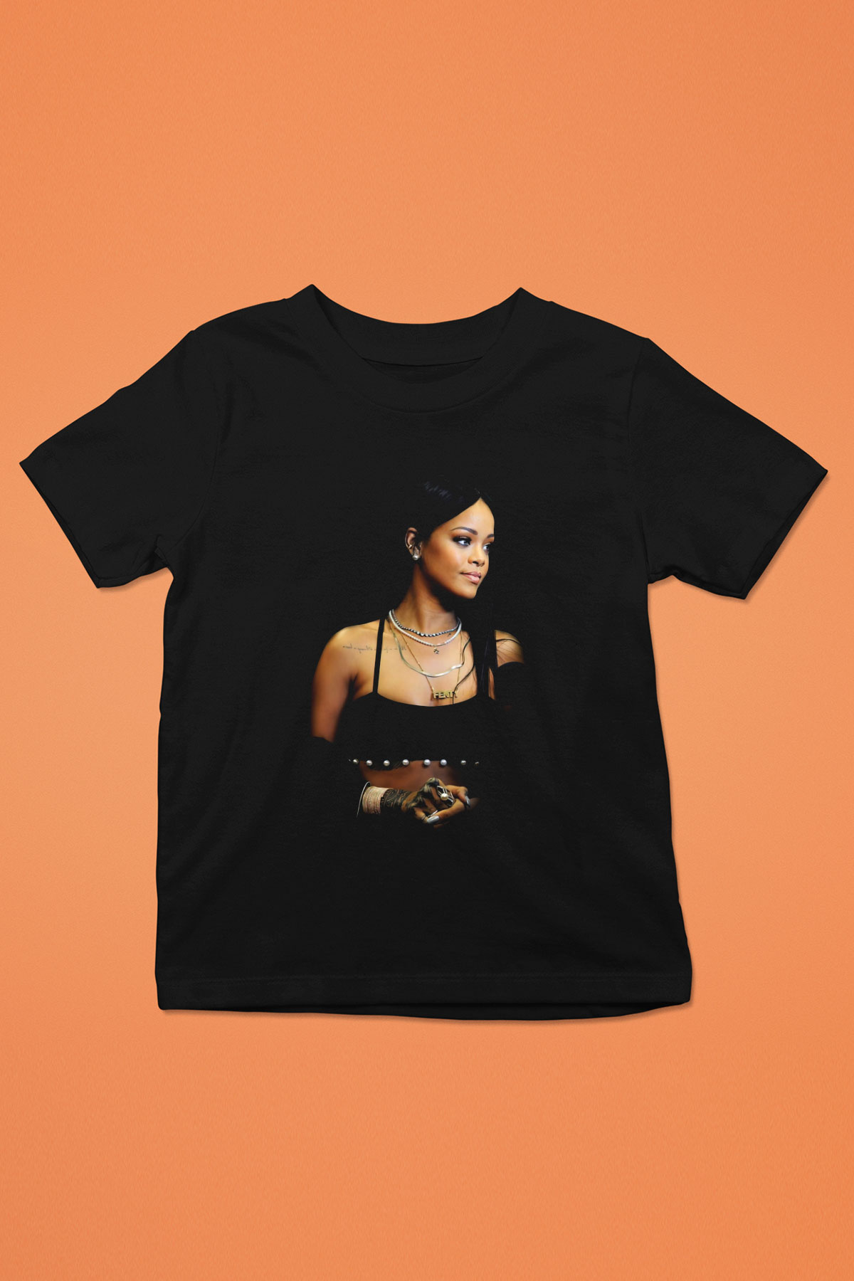 Rihanna Baskılı Siyah Unisex Çocuk Tişört