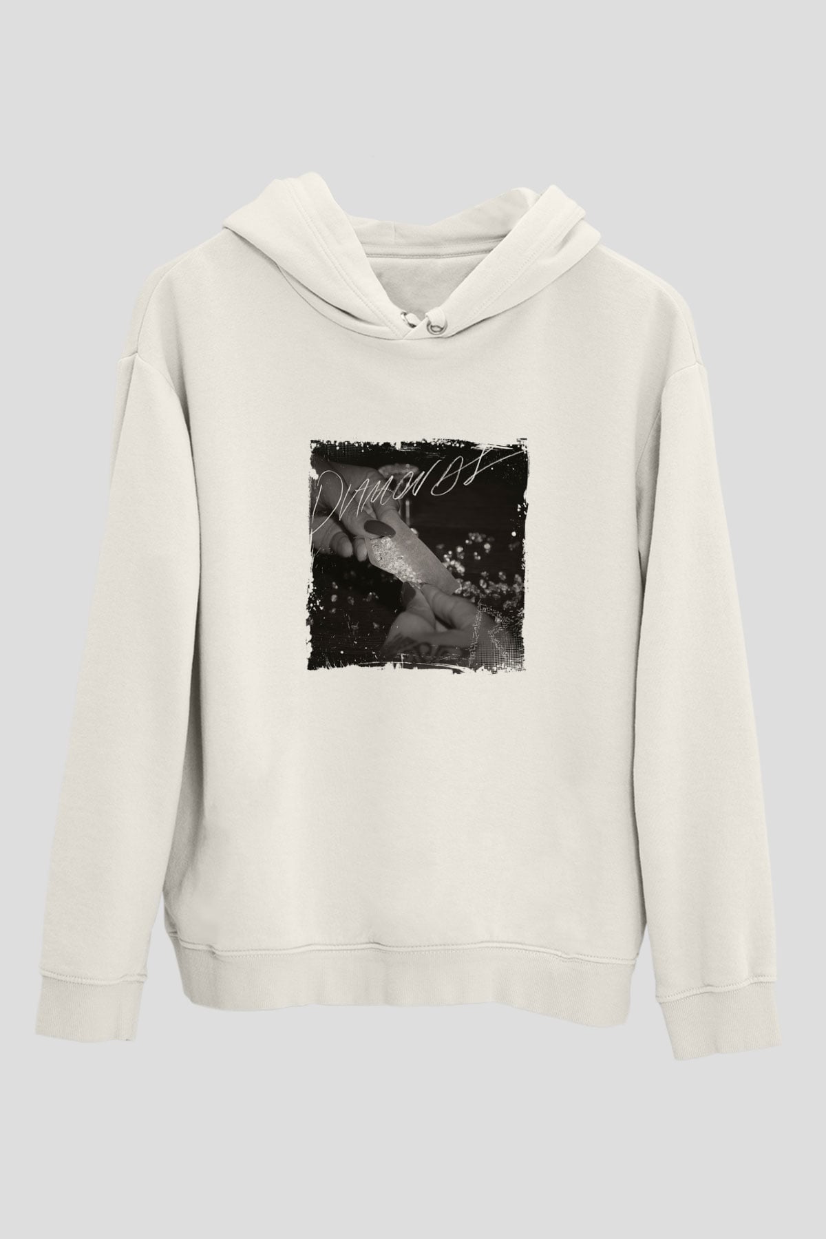 Rihanna Baskılı Unisex Beyaz Kapüşonlu Sweatshirt