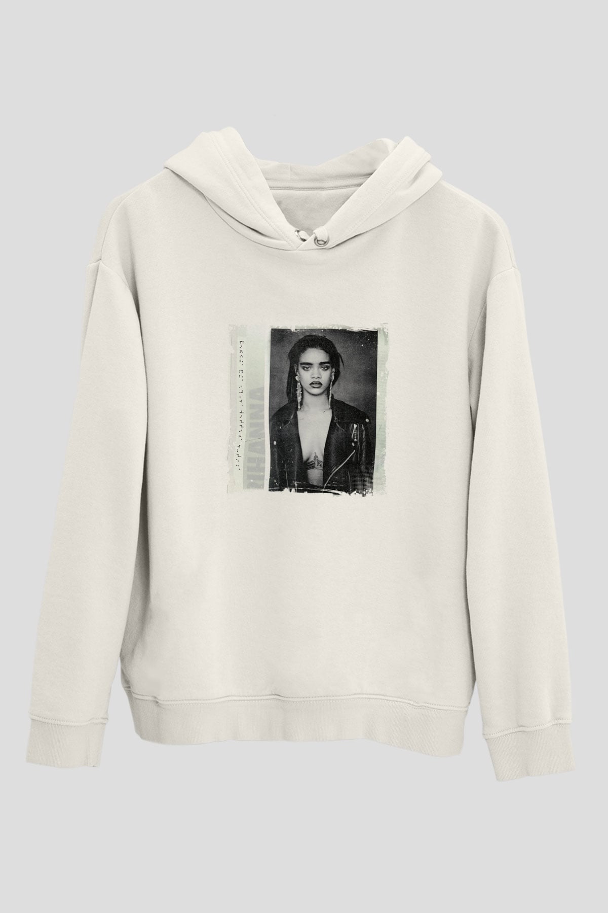 Rihanna Baskılı Unisex Beyaz Kapüşonlu Sweatshirt