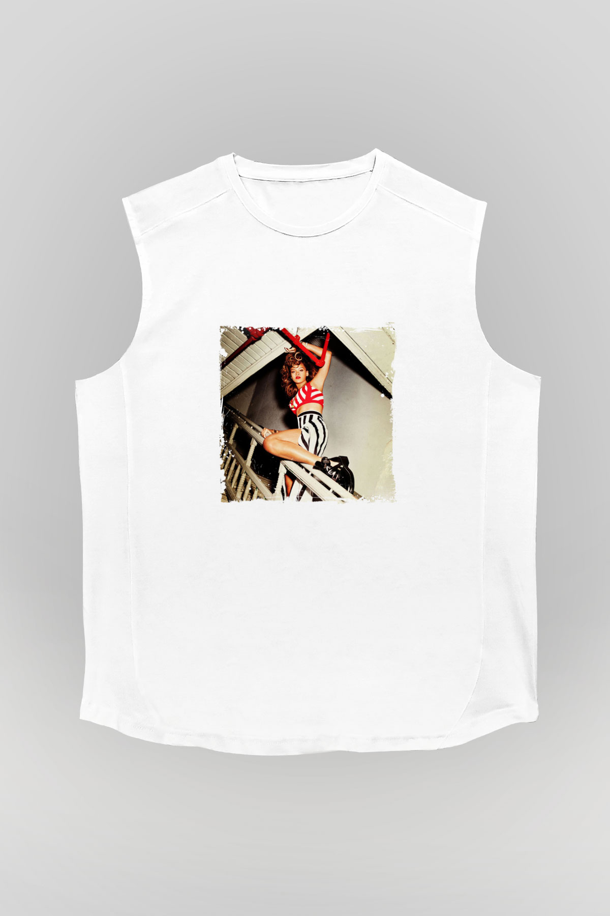 Rihanna Baskılı Unisex Beyaz Kolsuz Tişört