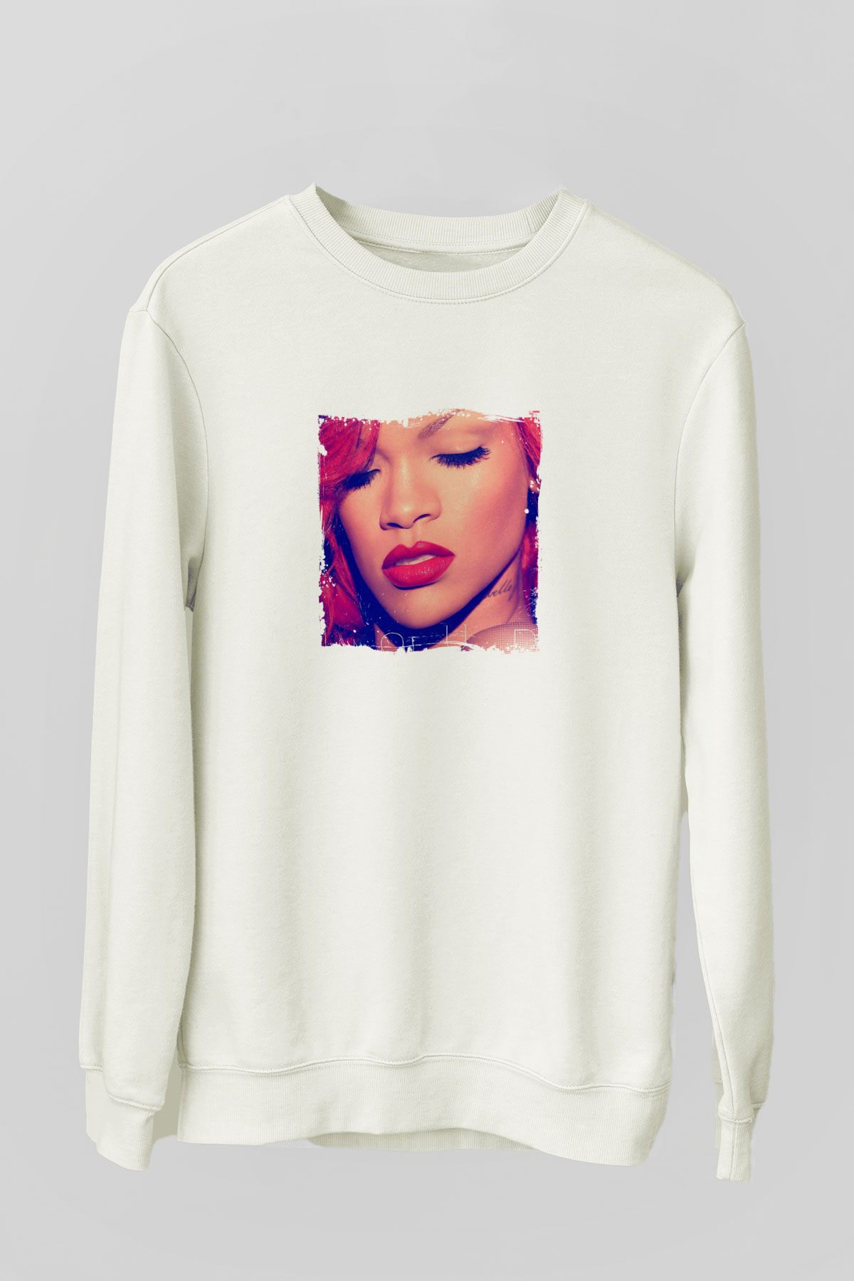 Rihanna Baskılı Unisex Beyaz Sweatshirt