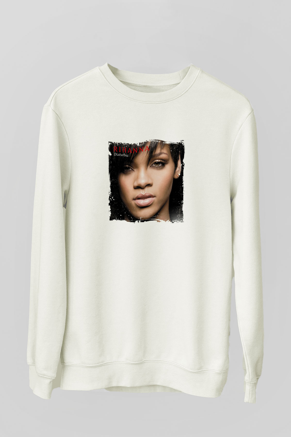 Rihanna Baskılı Unisex Beyaz Sweatshirt