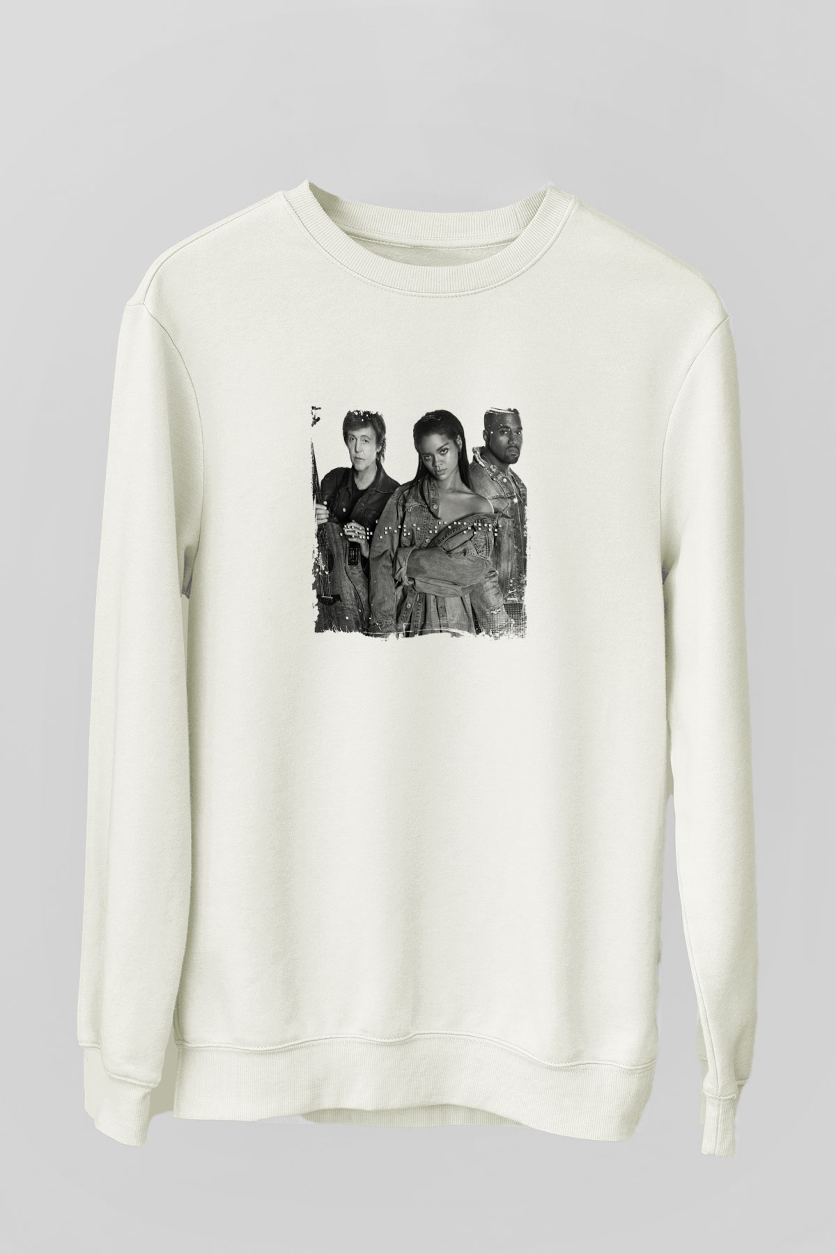 Rihanna Baskılı Unisex Beyaz Sweatshirt