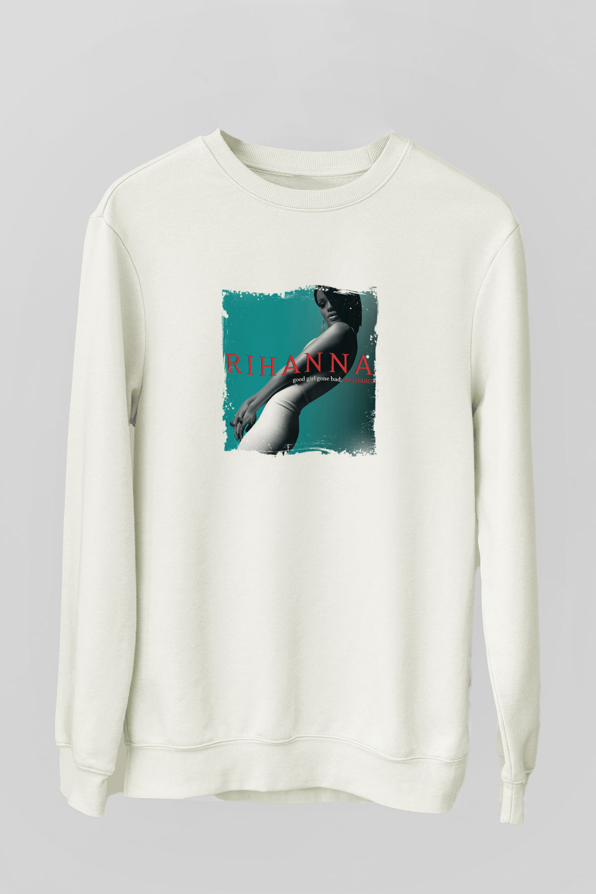 Rihanna Baskılı Unisex Beyaz Sweatshirt