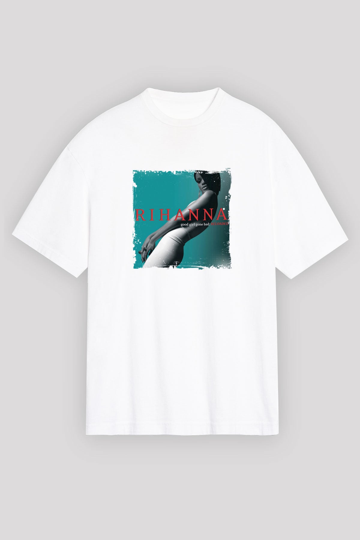 Rihanna Baskılı Oversize Beyaz Tişört