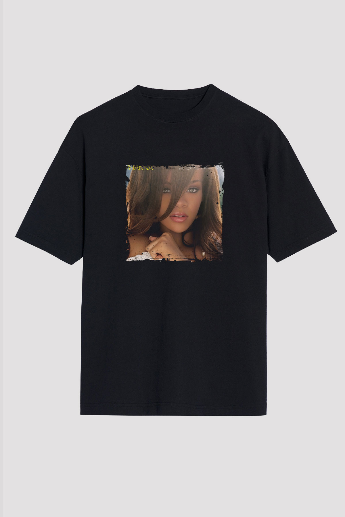 Rihanna Baskılı Unisex Oversize Siyah Tişört