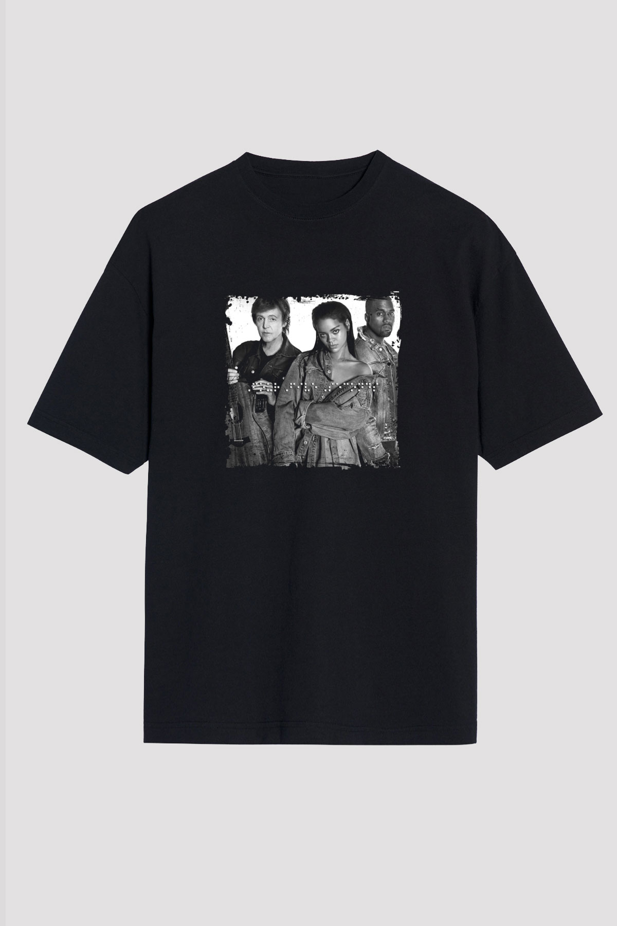 Rihanna Baskılı Unisex Oversize Siyah Tişört