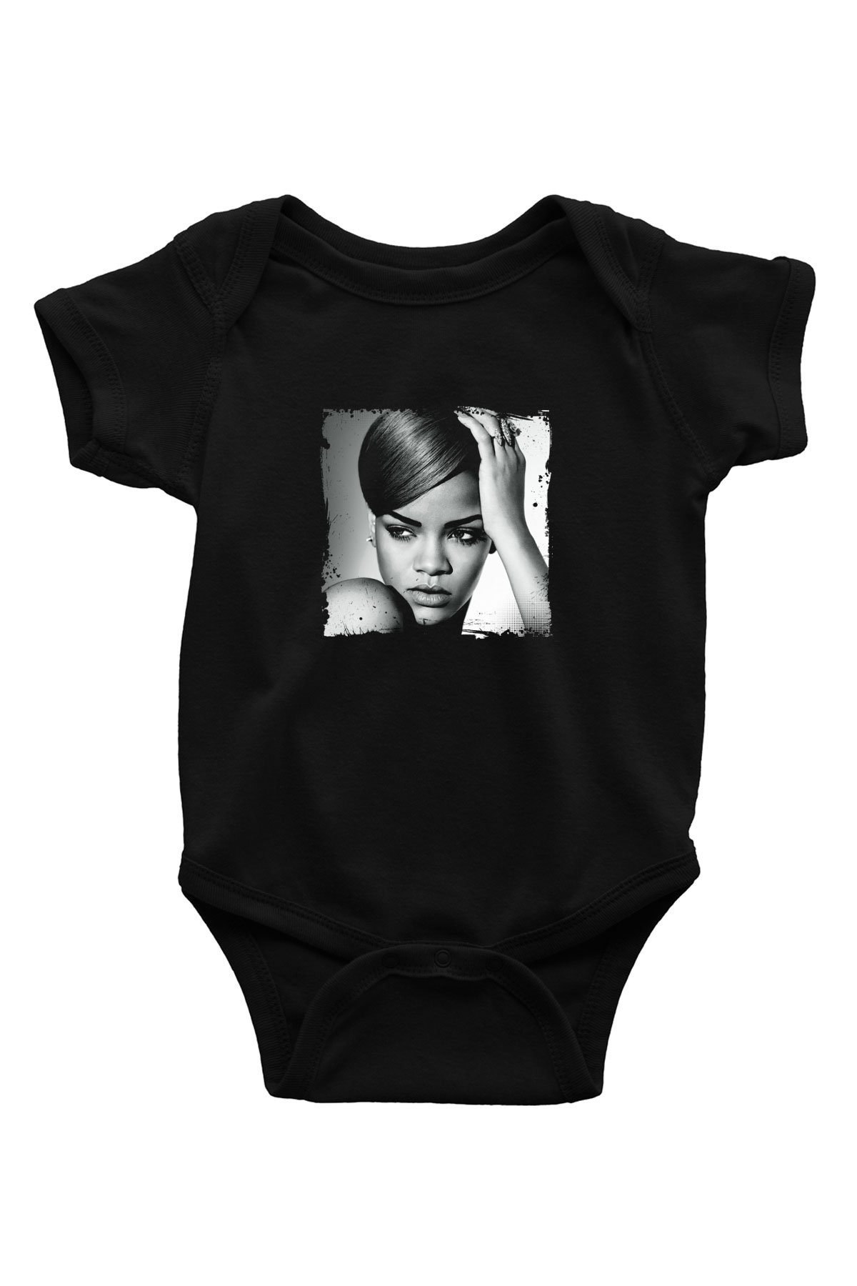 Rihanna Baskılı Unisex Siyah Bebek Body - Zıbın