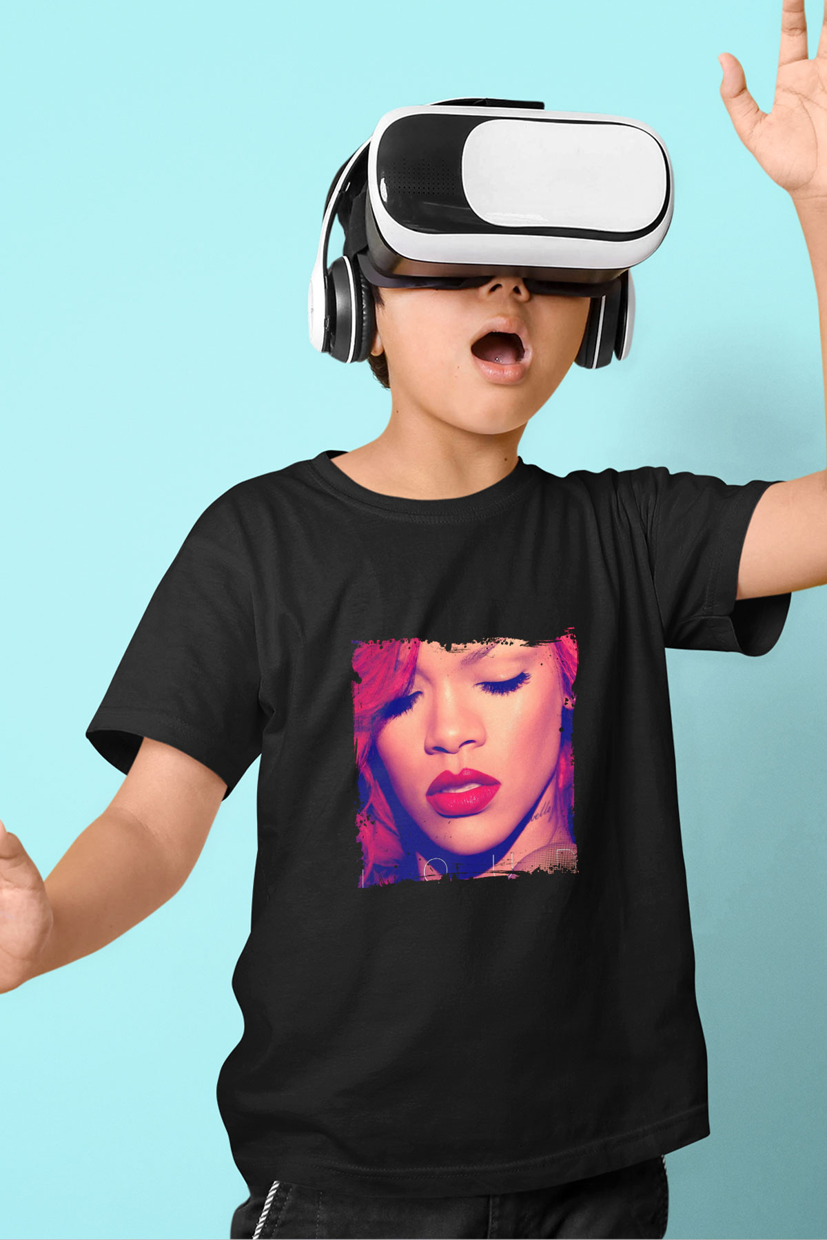 Rihanna Baskılı Unisex Siyah Çocuk Tişört