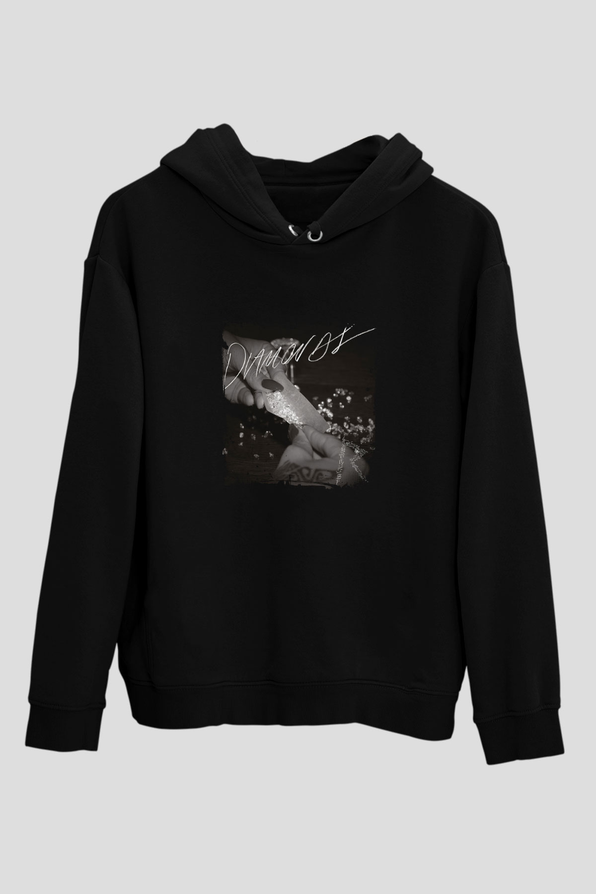 Rihanna Baskılı Unisex Siyah Hoodie