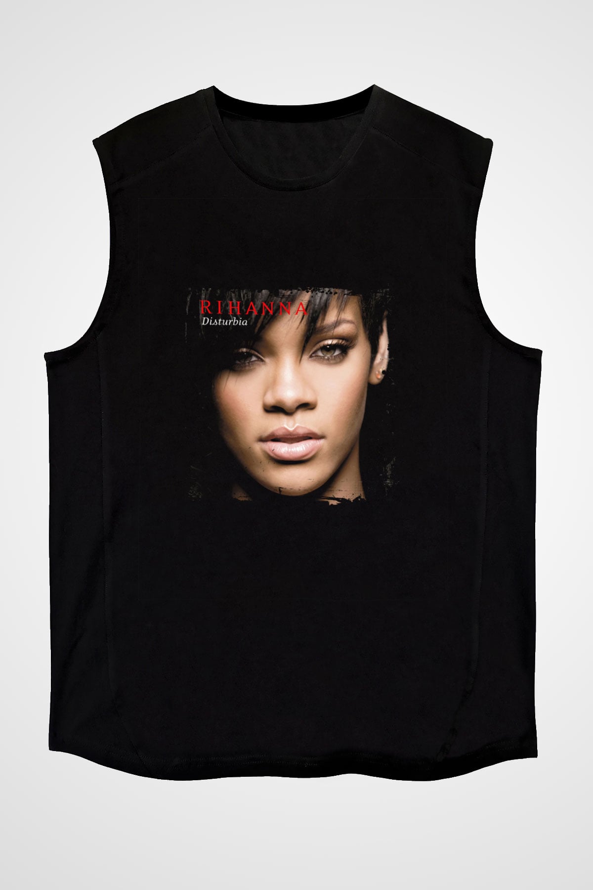 Rihanna Baskılı Unisex Siyah Kolsuz Tişört