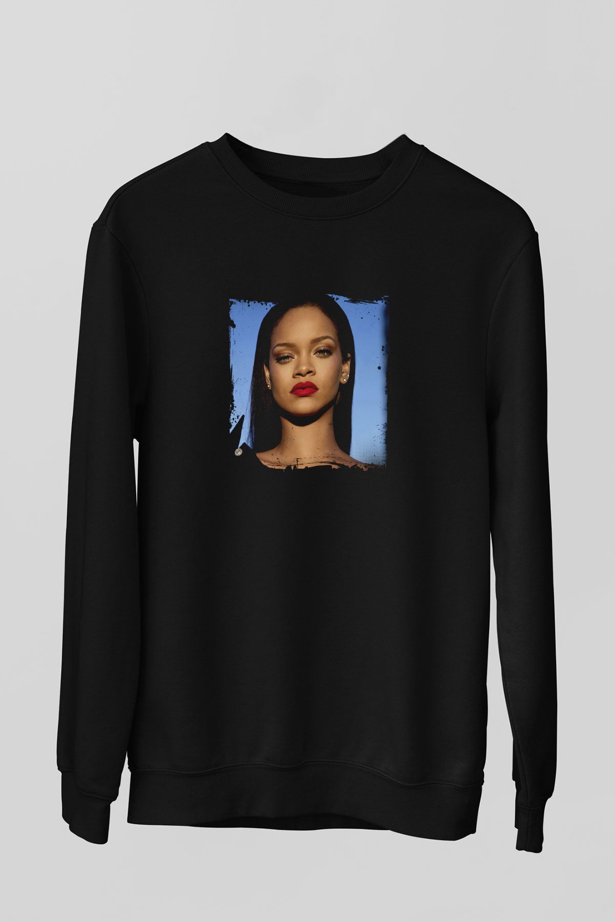 Rihanna Baskılı Unisex Siyah Sweatshirt