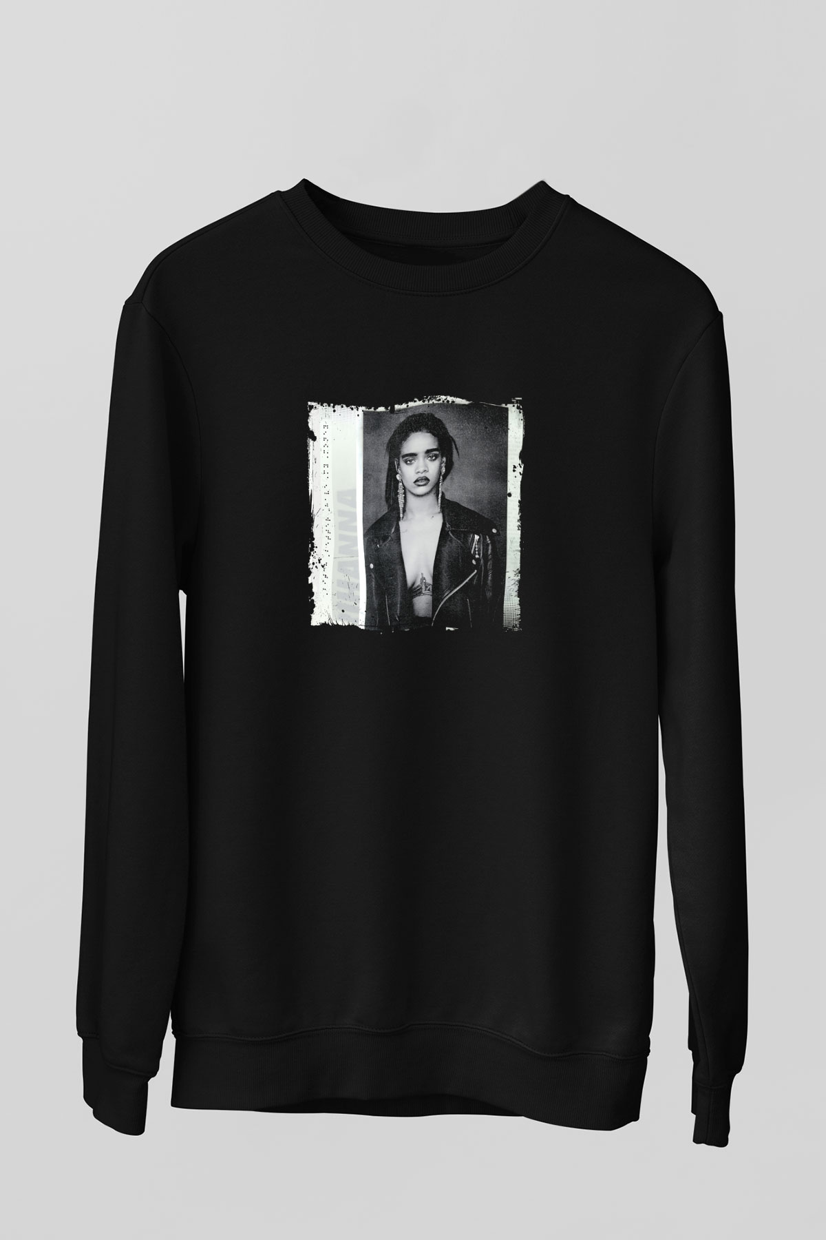 Rihanna Baskılı Unisex Siyah Sweatshirt