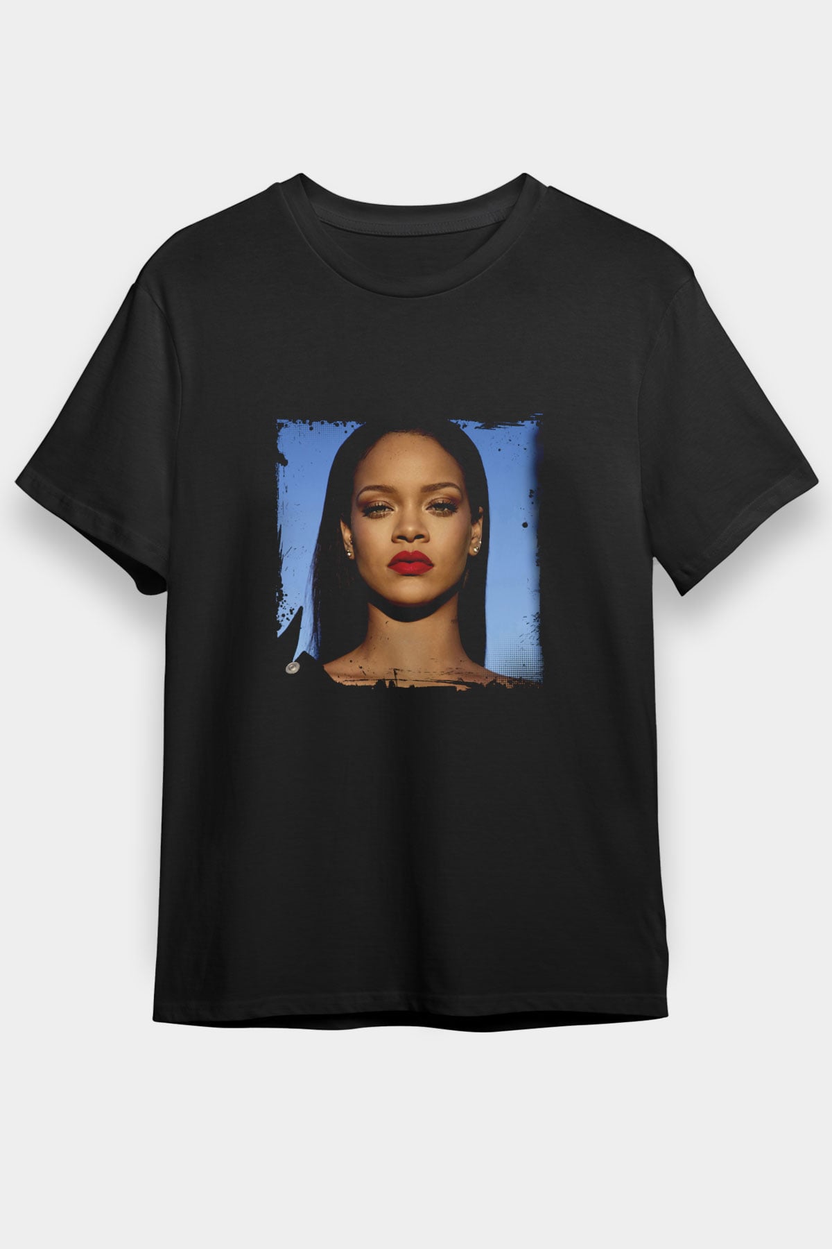 Rihanna Baskılı Unisex Siyah Tişört