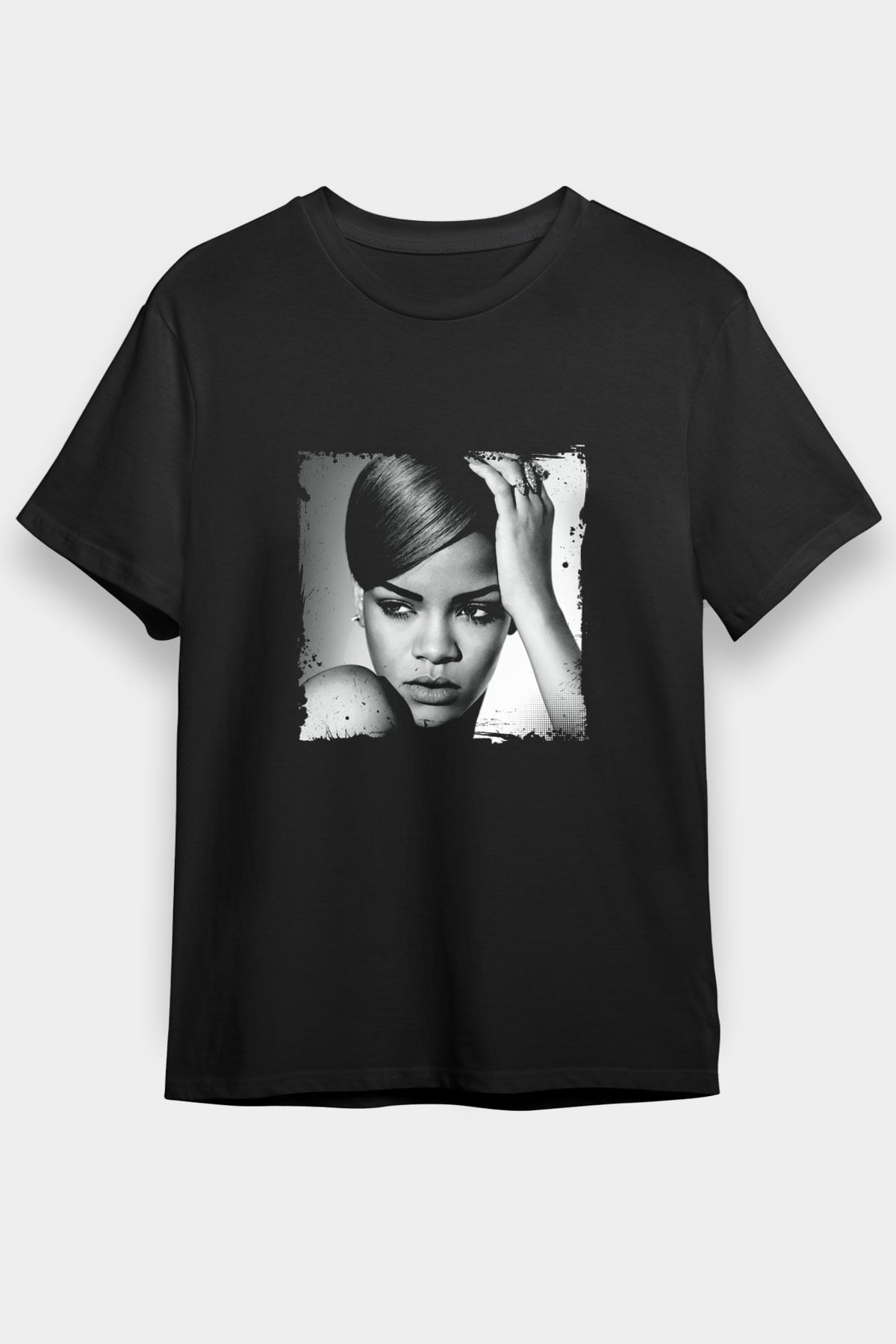 Rihanna Baskılı Unisex Siyah Tişört