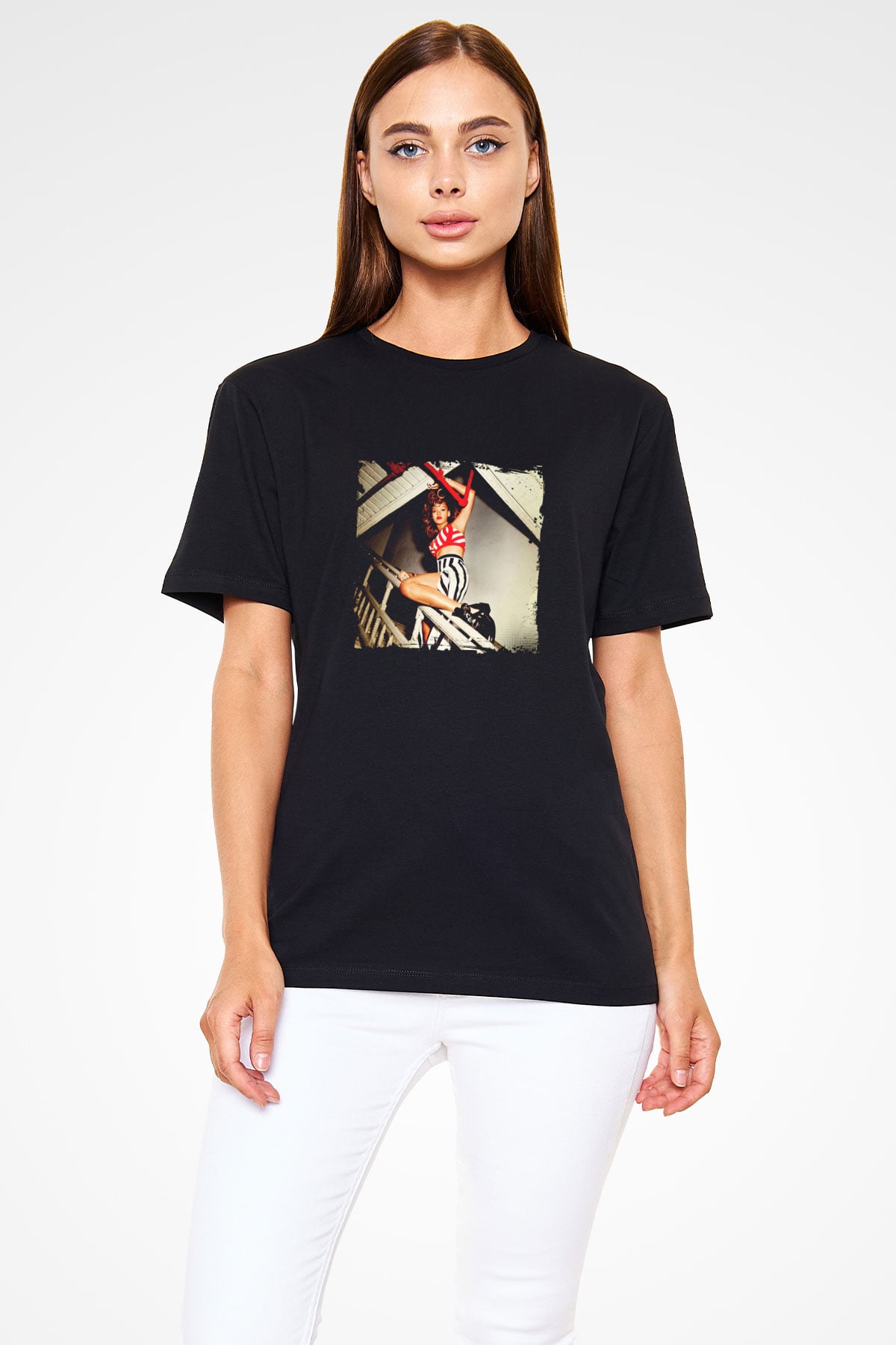 Rihanna Baskılı Unisex Siyah Tişört